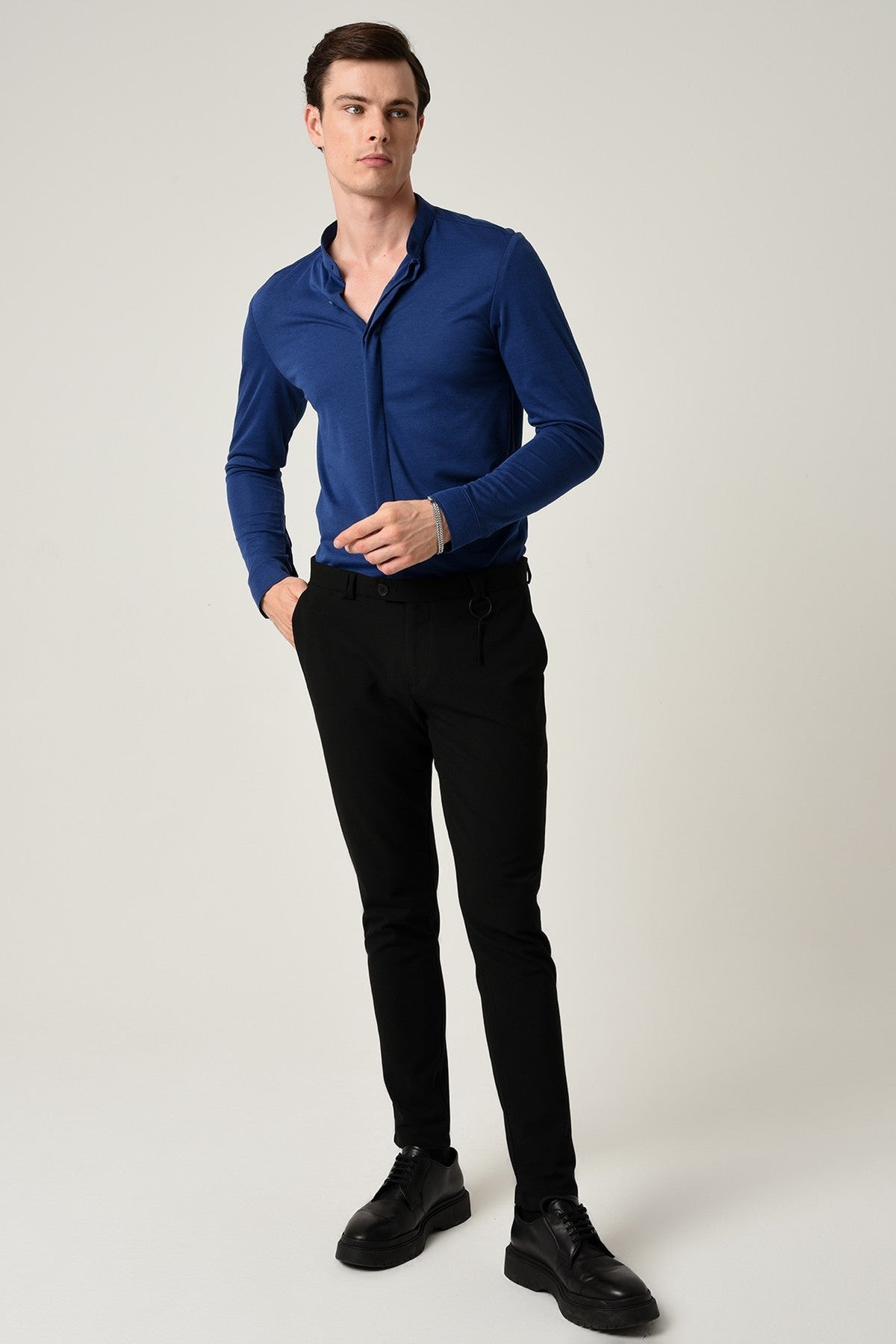 Antioch Erkek Hakim Yaka Gizli Düğme Uzun Kollu Slim Fit Gömlek