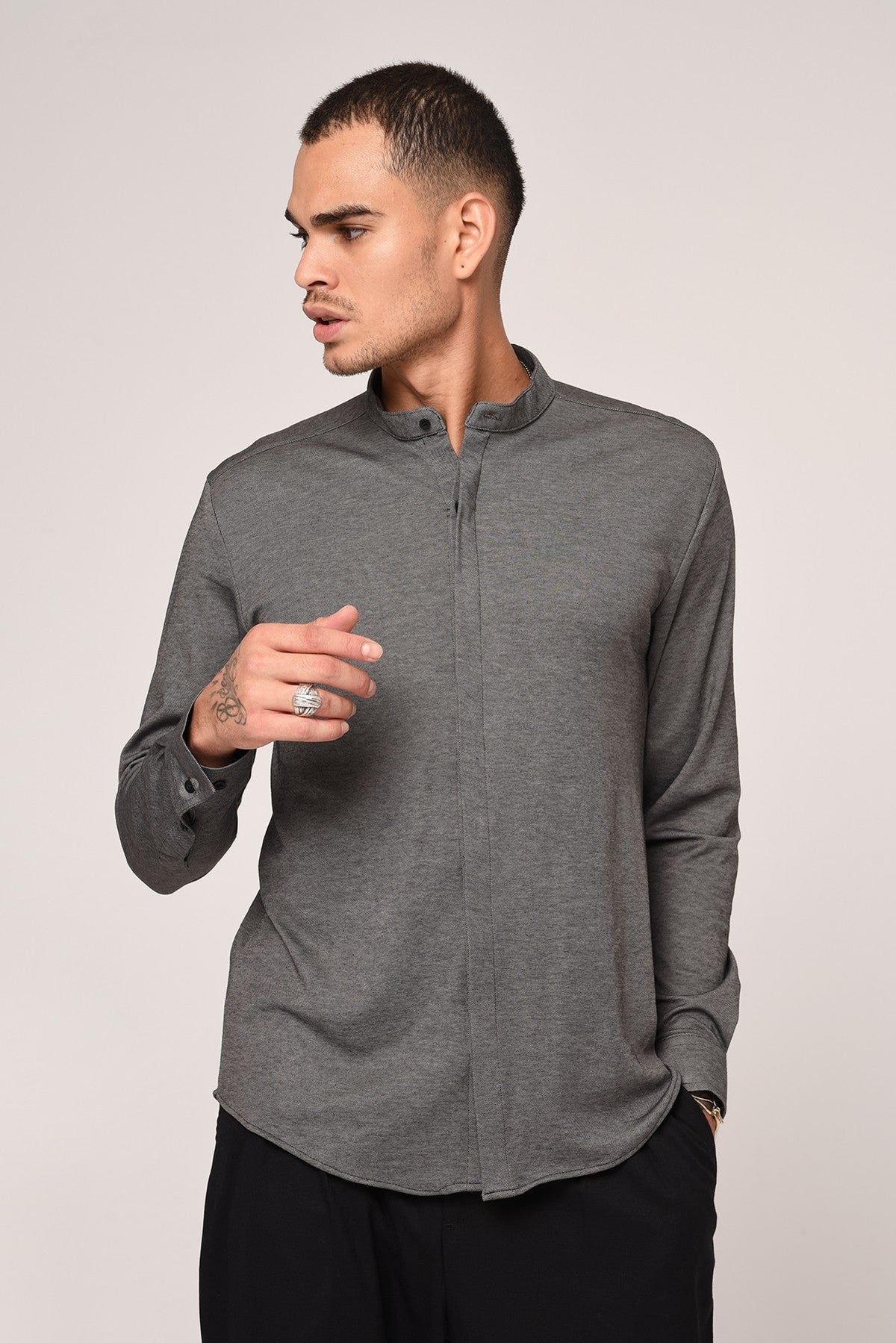 Antioch Erkek Hakim Yaka Gizli Düğme Uzun Kollu Slim Fit Gömlek