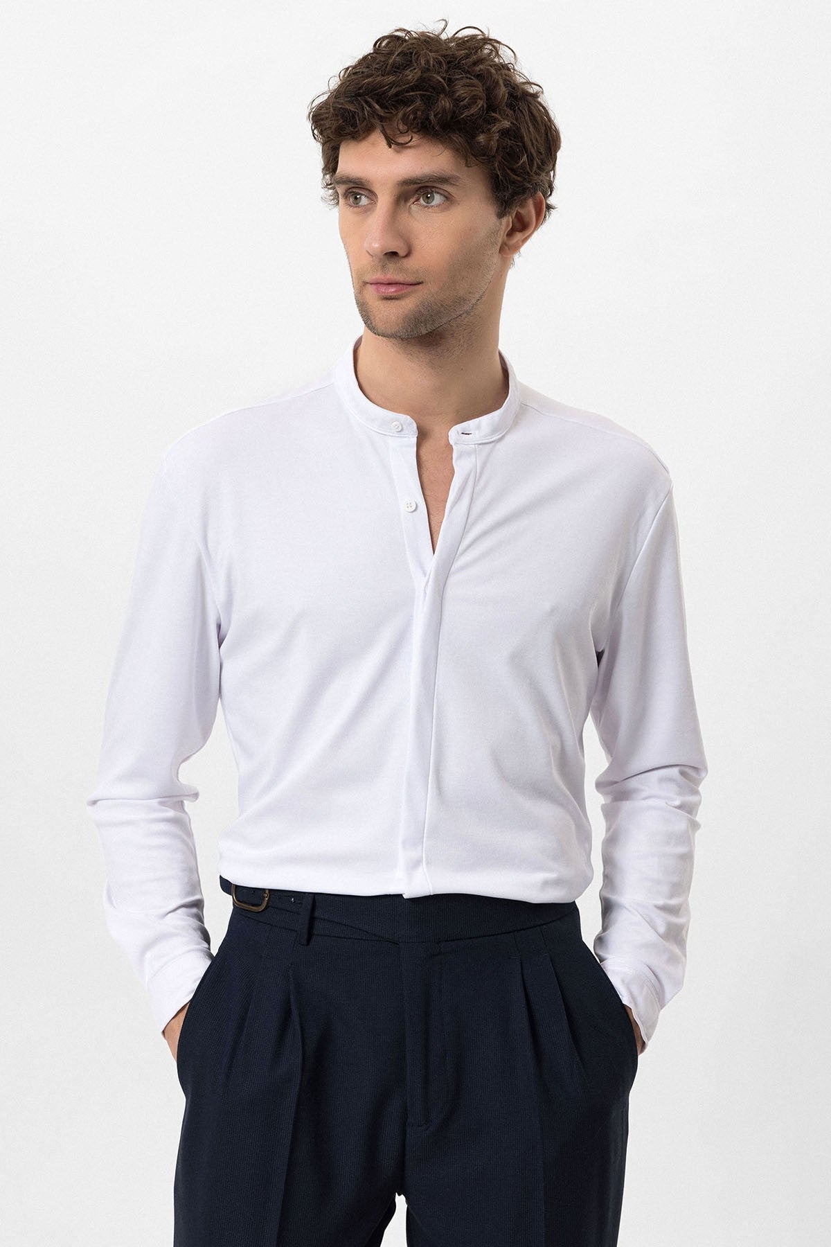 Antioch Erkek Hakim Yaka Gizli Düğme Uzun Kollu Slim Fit Gömlek
