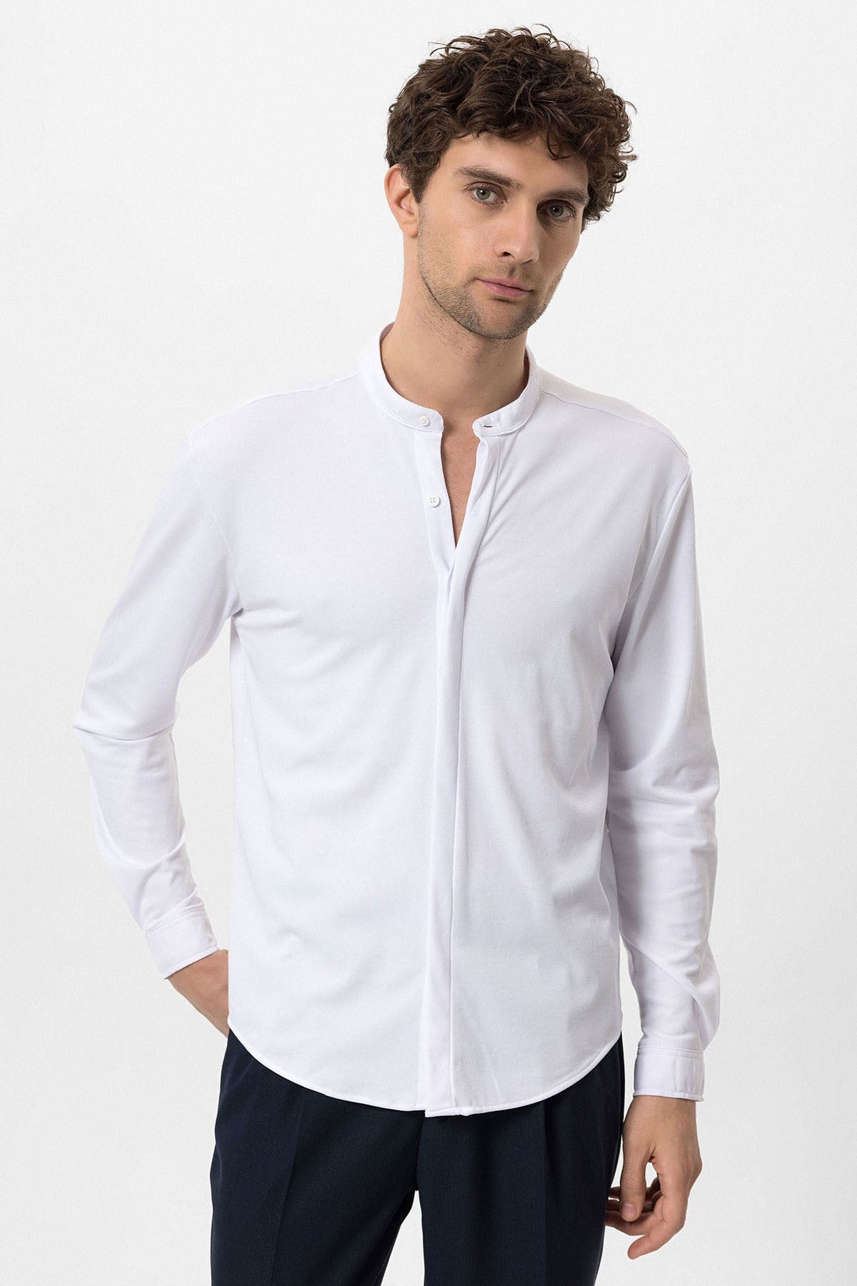 Antioch Erkek Hakim Yaka Gizli Düğme Uzun Kollu Slim Fit Gömlek