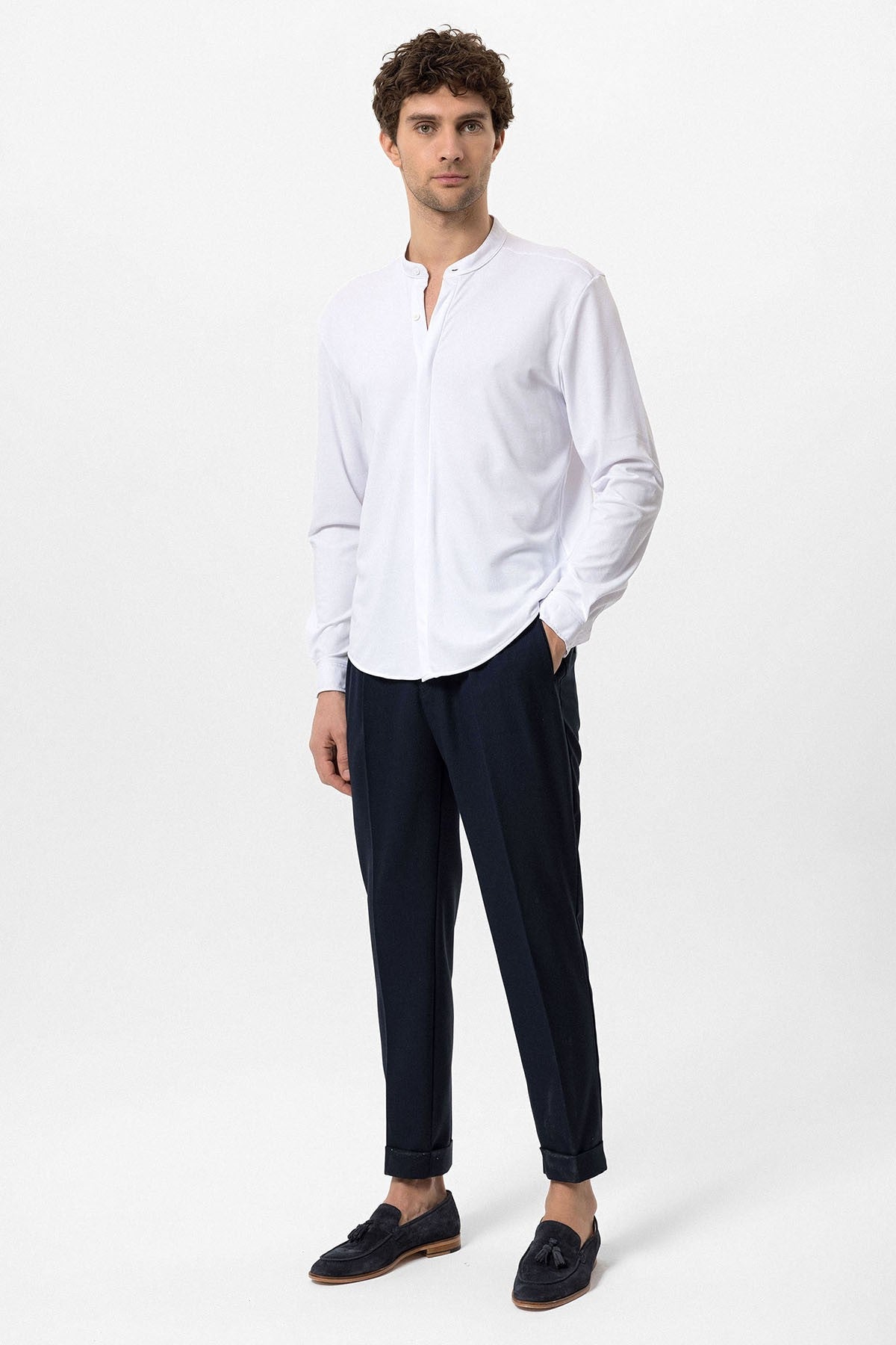 Antioch Erkek Hakim Yaka Gizli Düğme Uzun Kollu Slim Fit Gömlek