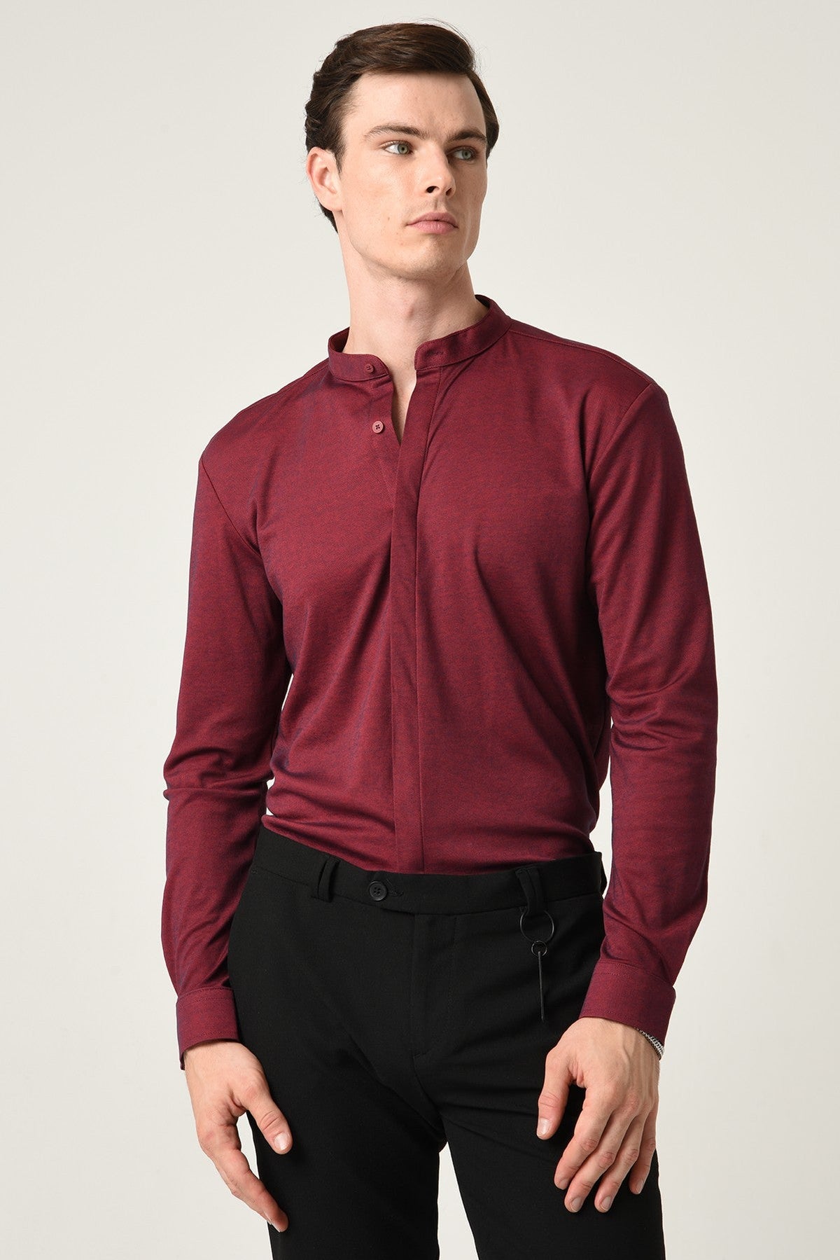 Antioch Erkek Hakim Yaka Gizli Düğme Uzun Kollu Slim Fit Gömlek