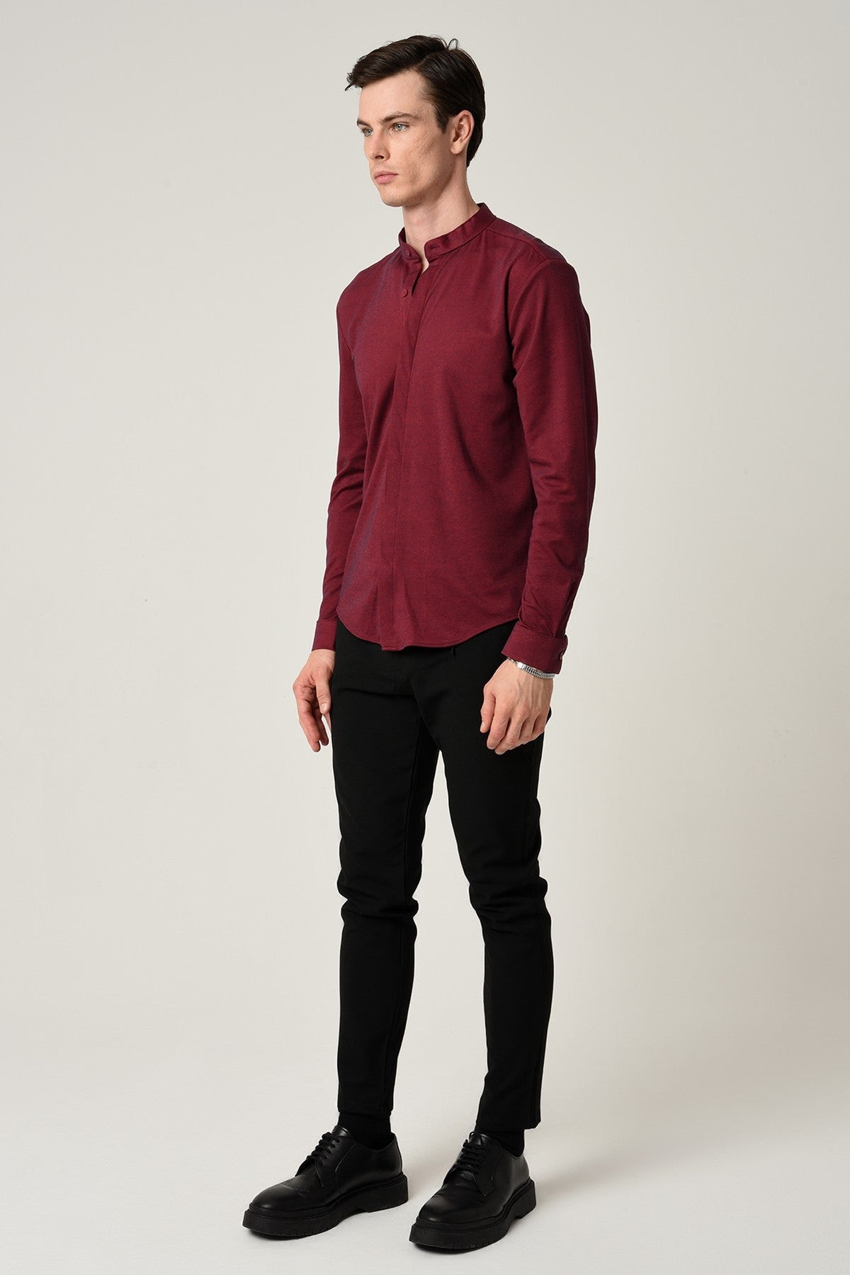 Antioch Erkek Hakim Yaka Gizli Düğme Uzun Kollu Slim Fit Gömlek
