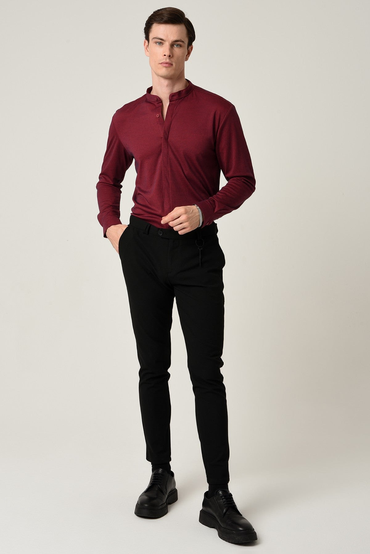 Antioch Erkek Hakim Yaka Gizli Düğme Uzun Kollu Slim Fit Gömlek