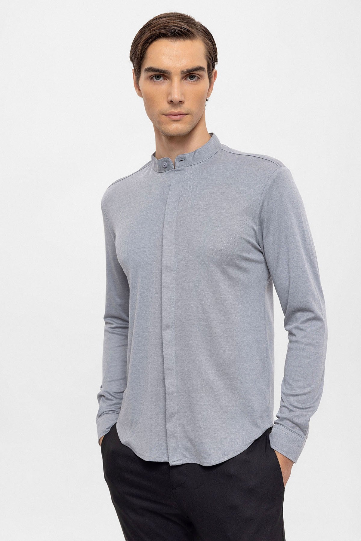 Antioch Erkek Hakim Yaka Gizli Düğme Uzun Kollu Slim Fit Gömlek