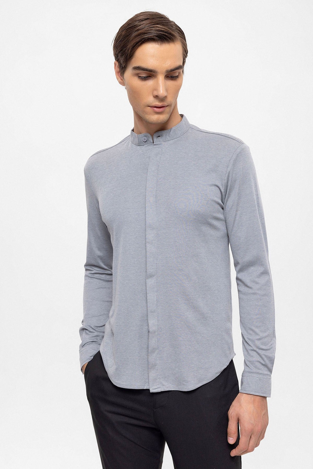 Antioch Erkek Hakim Yaka Gizli Düğme Uzun Kollu Slim Fit Gömlek