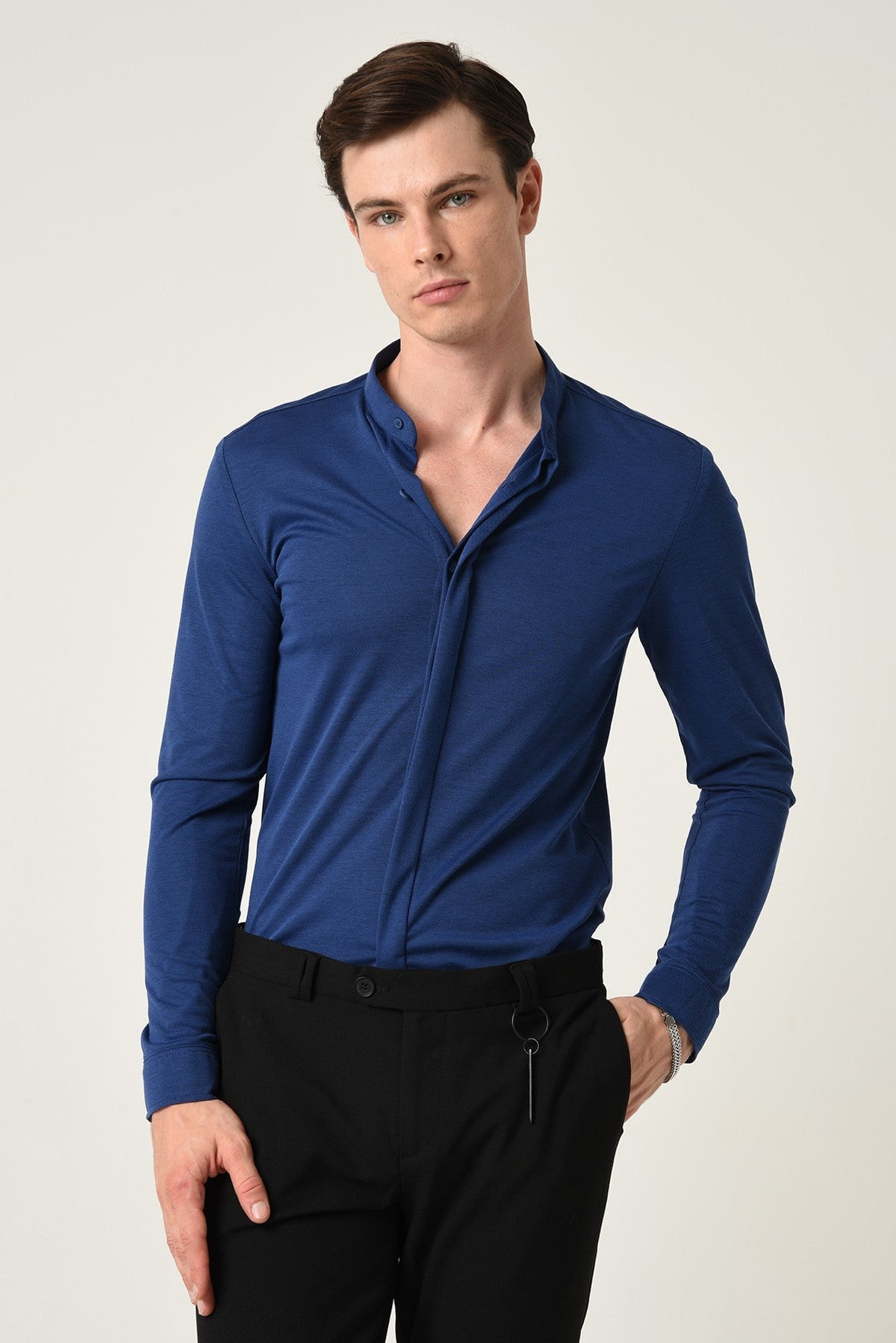 Antioch Erkek Hakim Yaka Gizli Düğme Uzun Kollu Slim Fit Gömlek