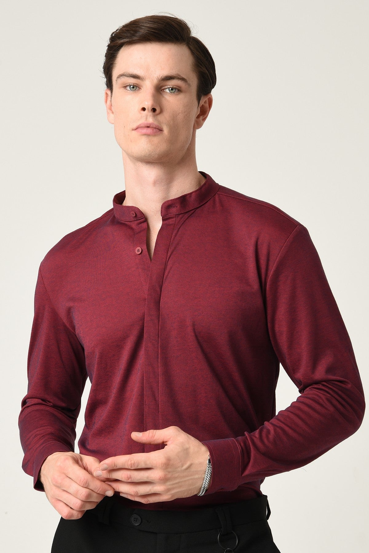 Antioch Erkek Hakim Yaka Gizli Düğme Uzun Kollu Slim Fit Gömlek