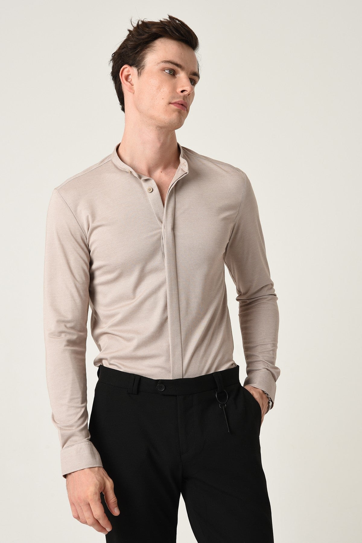 Antioch Erkek Hakim Yaka Gizli Düğme Uzun Kollu Slim Fit Gömlek