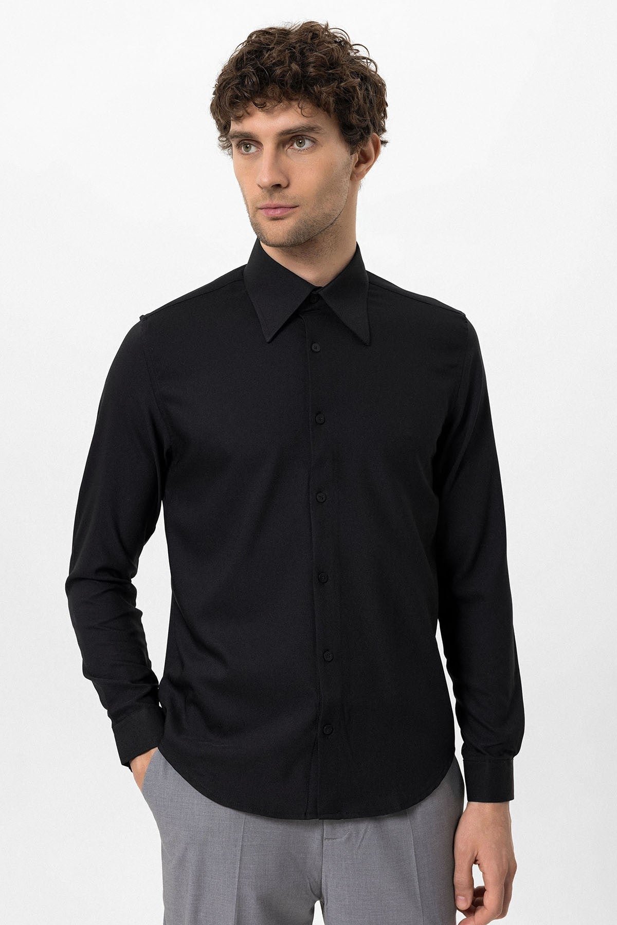 Antioch Slim Fit Erkek Uzun Kollu Geniş Yaka Gömlek