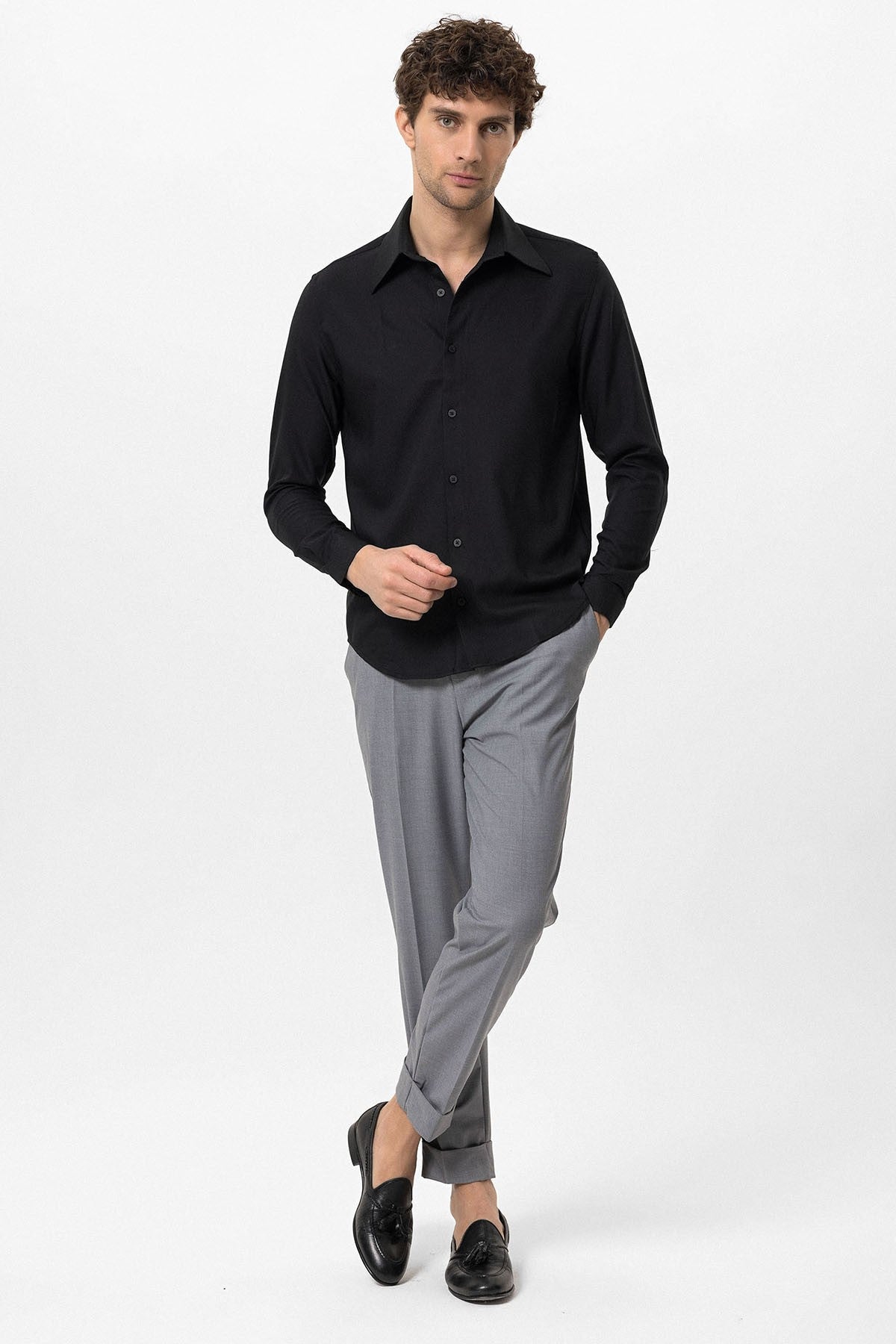 Antioch Slim Fit Erkek Uzun Kollu Geniş Yaka Gömlek