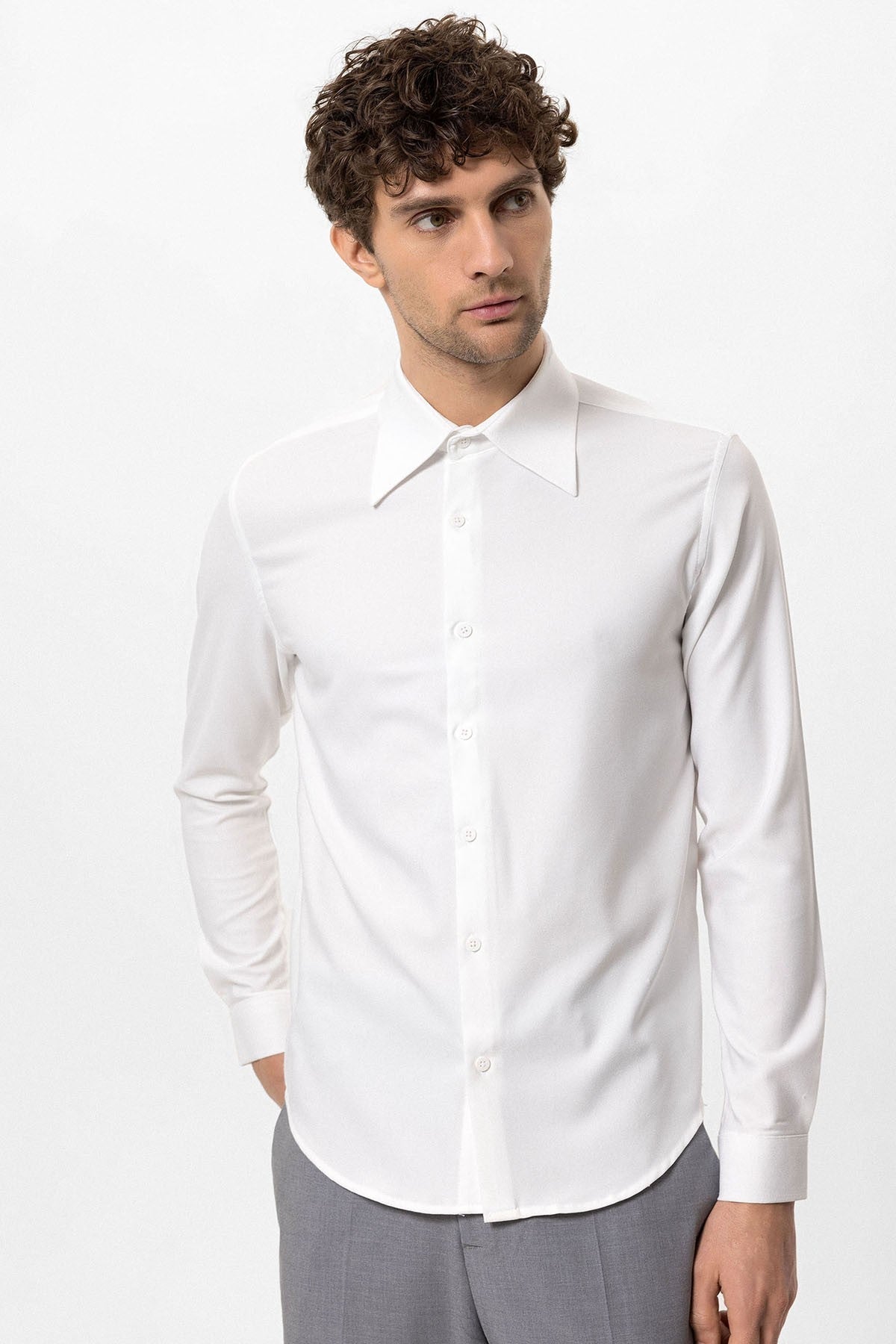 Antioch Slim Fit Erkek Uzun Kollu Geniş Yaka Gömlek