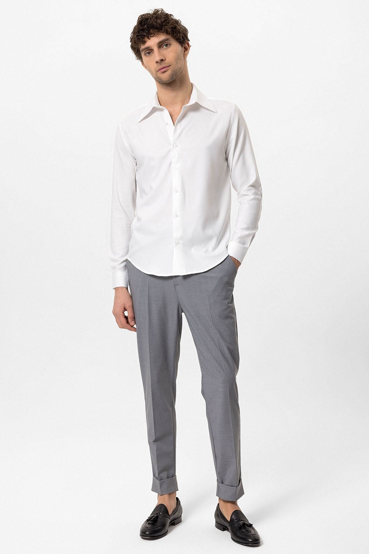 Antioch Slim Fit Erkek Uzun Kollu Geniş Yaka Gömlek