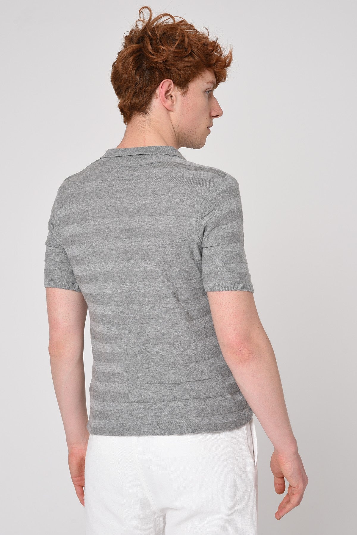 Şeritli Polo Yaka Desenli Triko T-Shirt