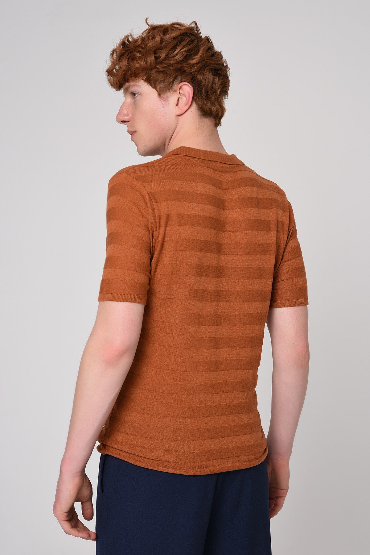Şeritli Polo Yaka Desenli Triko T-Shirt