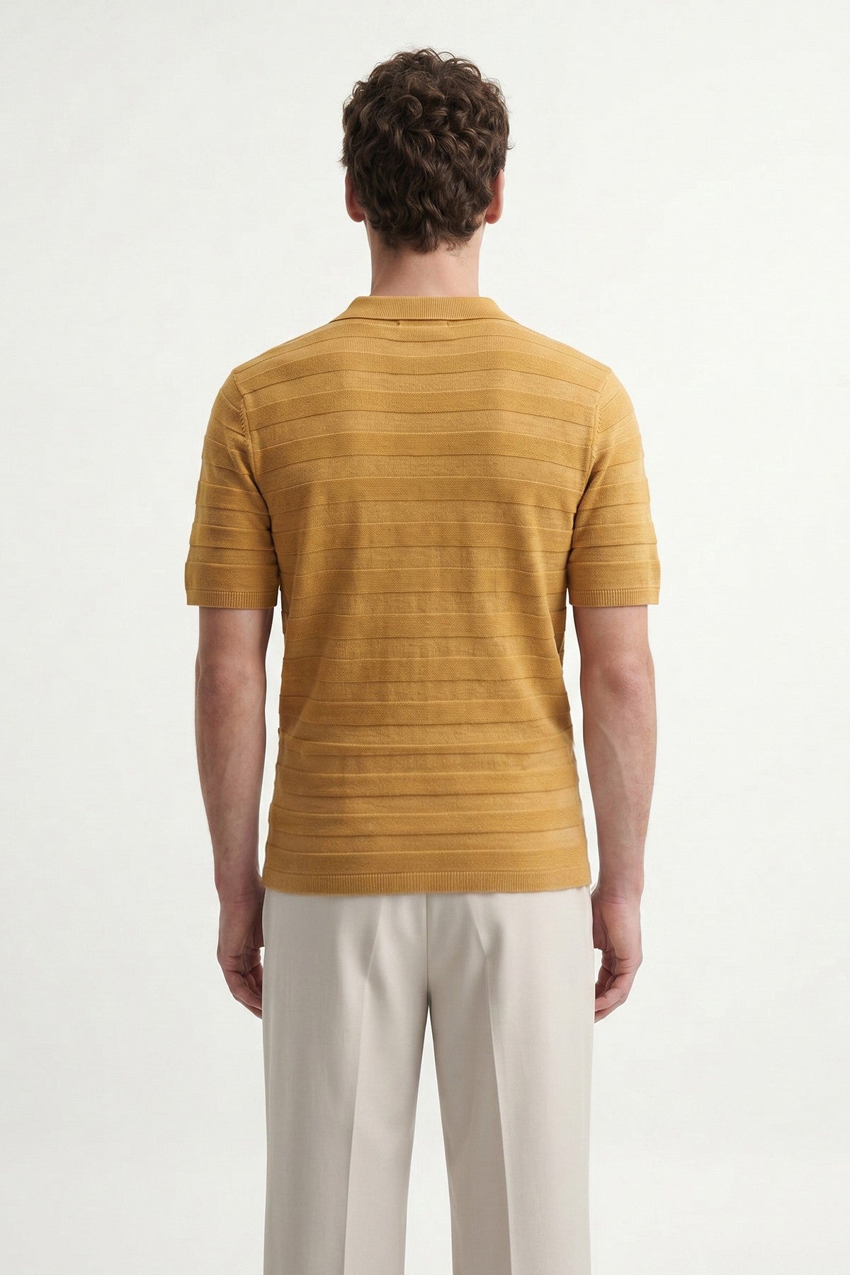 Şeritli Polo Yaka Desenli Triko T-Shirt