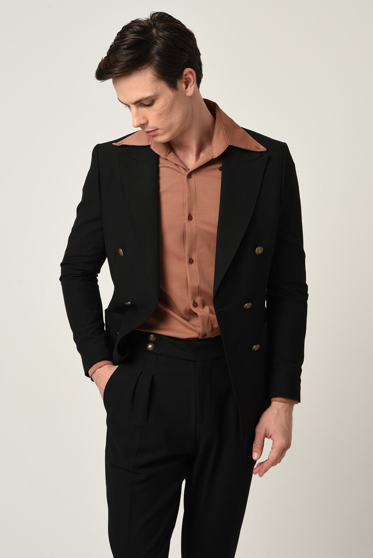 Antioch Slim Fit Astarlı Kruvaze Erkek Blazer Ceket