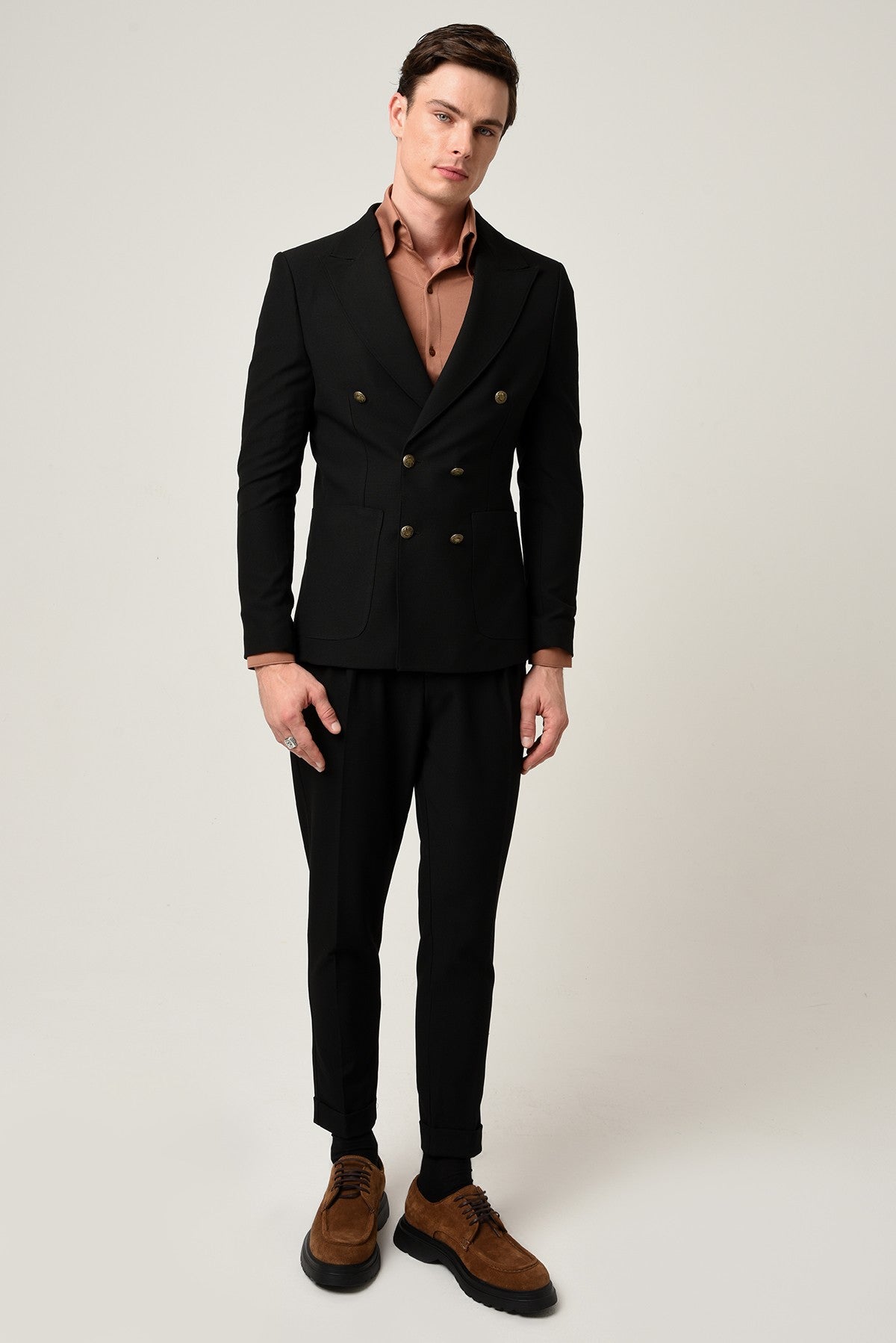 Antioch Slim Fit Astarlı Kruvaze Erkek Blazer Ceket