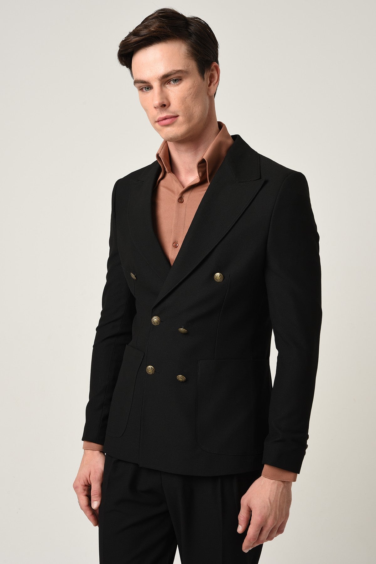 Antioch Slim Fit Astarlı Kruvaze Erkek Blazer Ceket