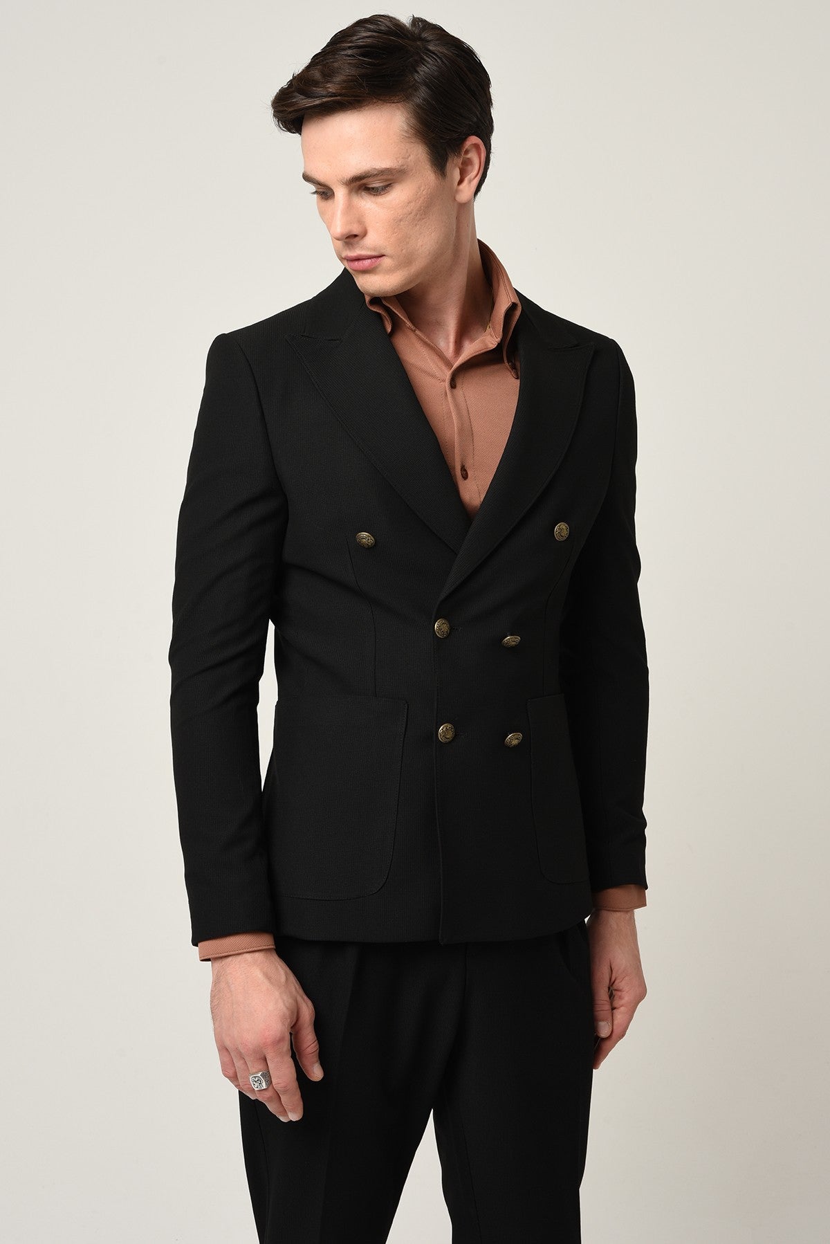 Antioch Slim Fit Astarlı Kruvaze Erkek Blazer Ceket