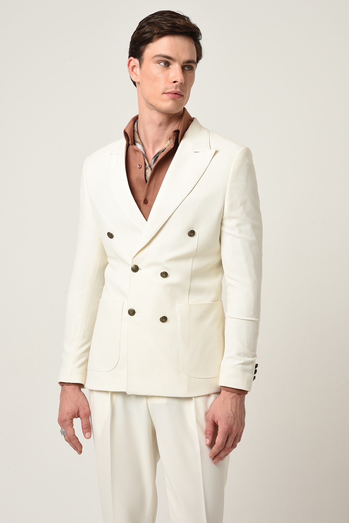 Antioch Slim Fit Astarlı Kruvaze Erkek Blazer Ceket