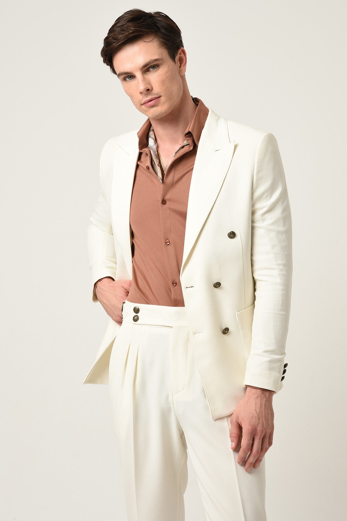 Antioch Slim Fit Astarlı Kruvaze Erkek Blazer Ceket
