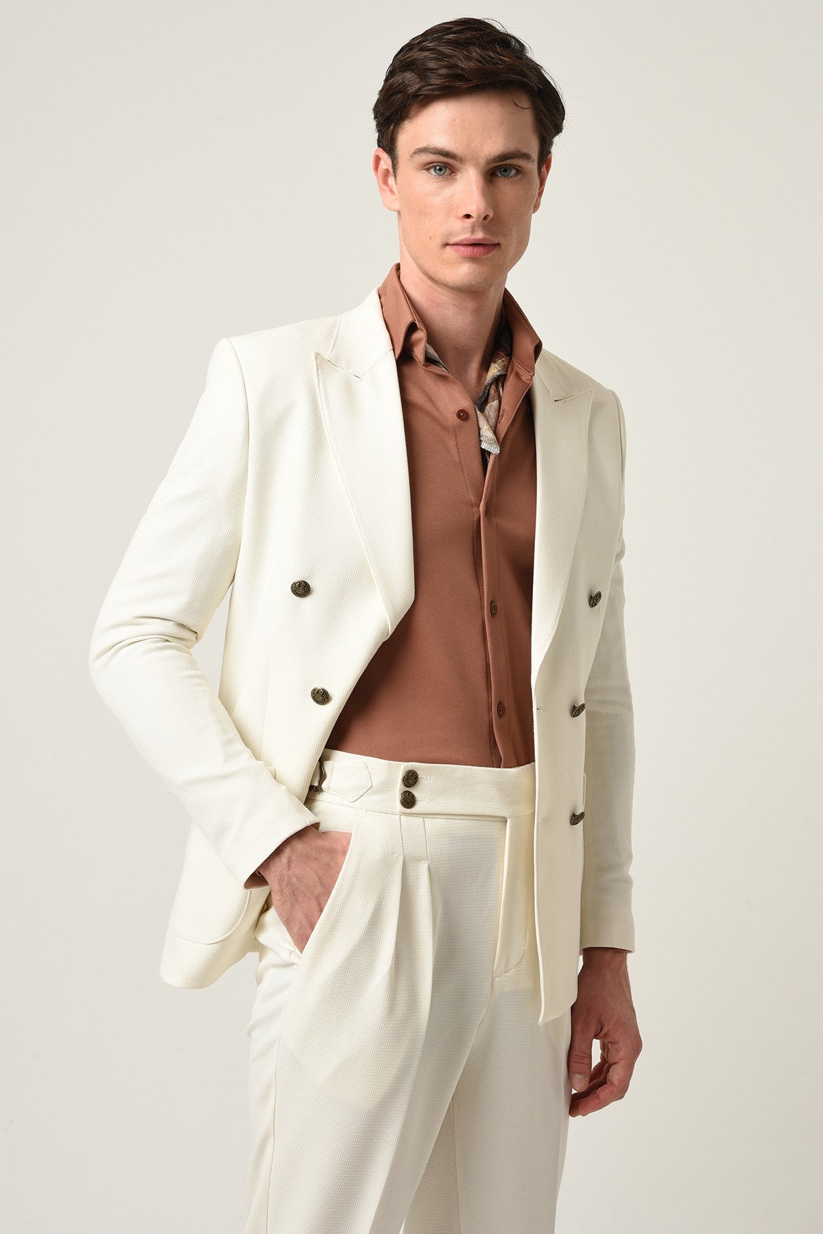 Antioch Slim Fit Astarlı Kruvaze Erkek Blazer Ceket