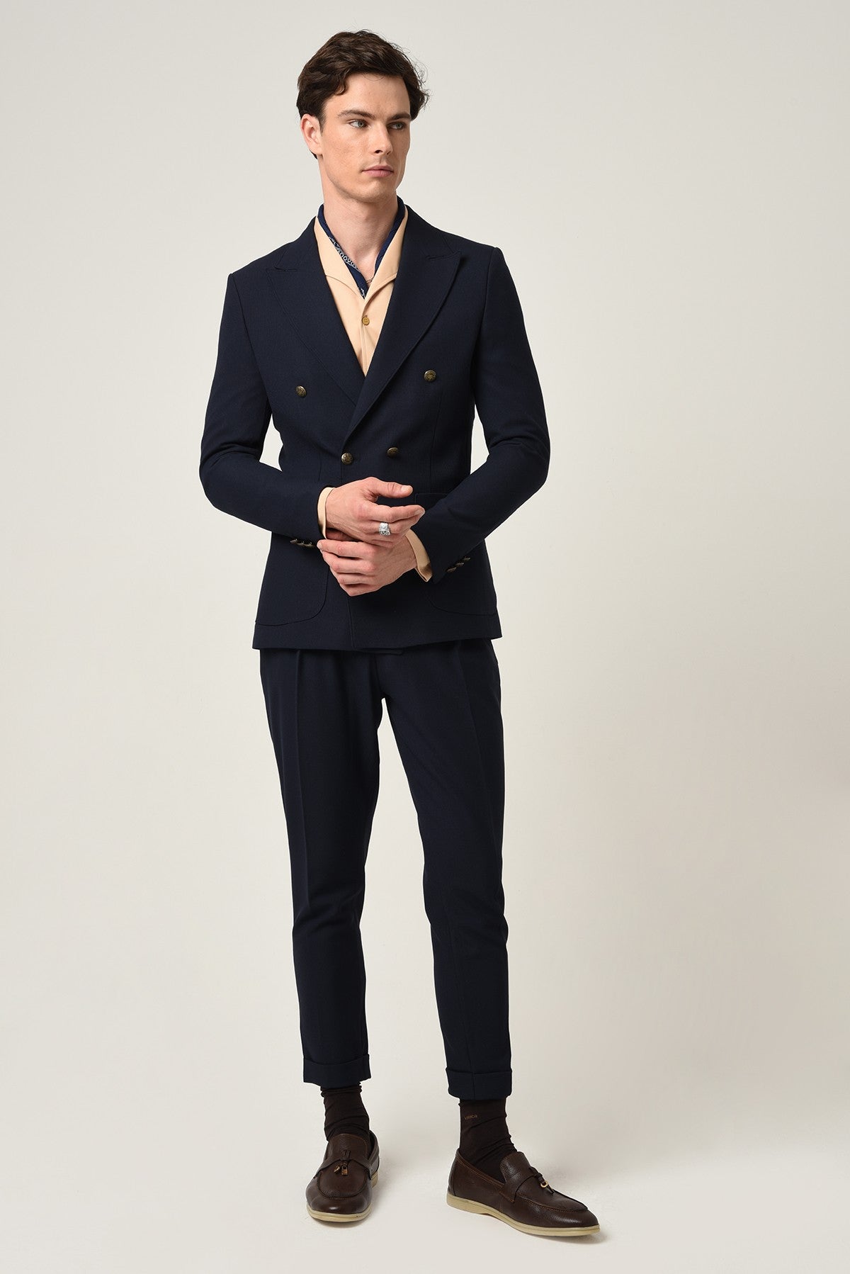 Antioch Slim Fit Astarlı Kruvaze Erkek Blazer Ceket