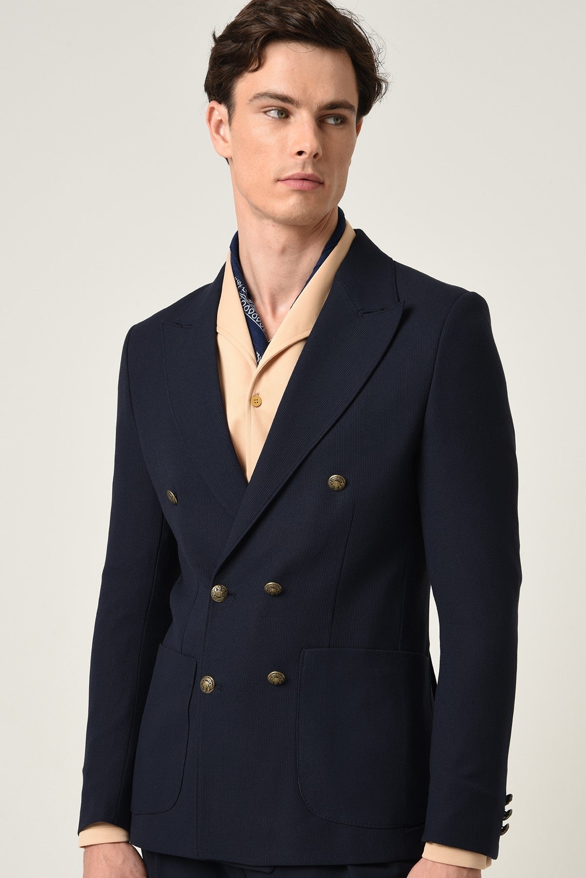Antioch Slim Fit Astarlı Kruvaze Erkek Blazer Ceket
