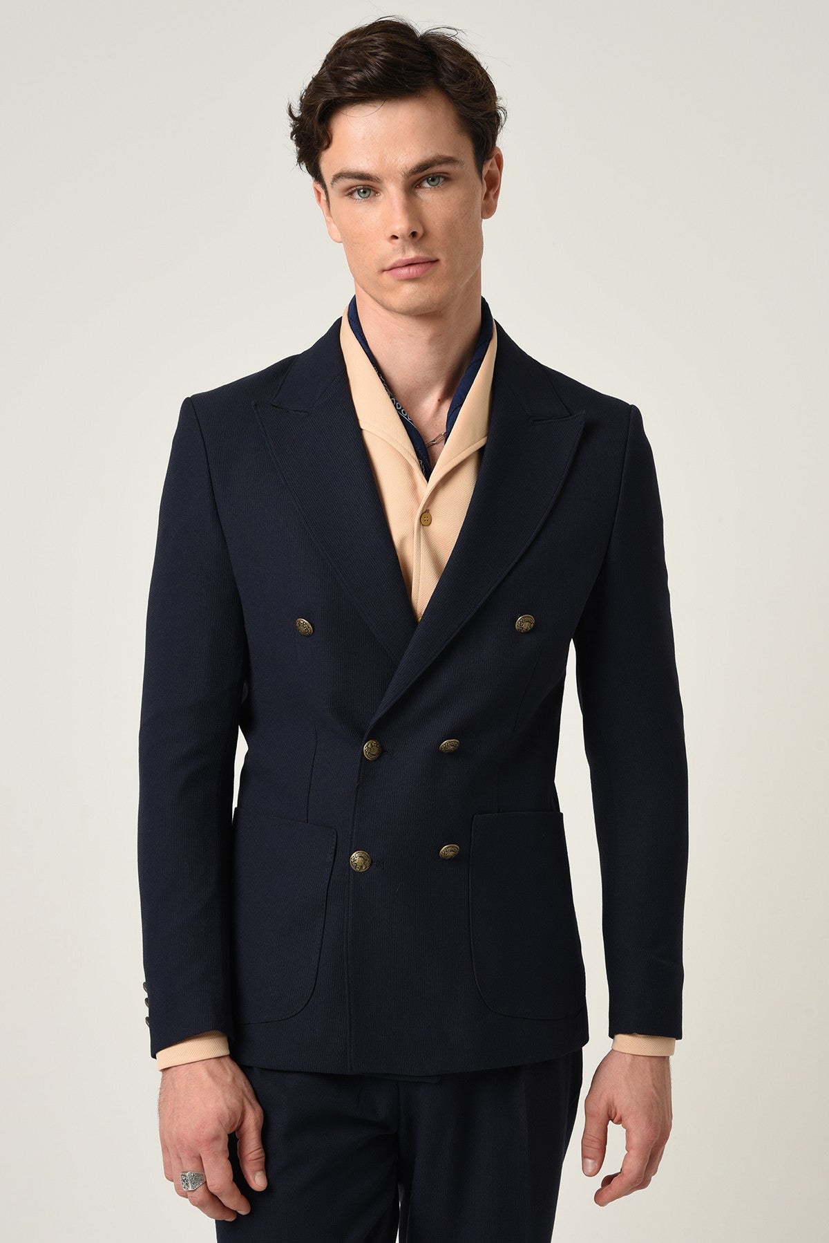 Antioch Slim Fit Astarlı Kruvaze Erkek Blazer Ceket