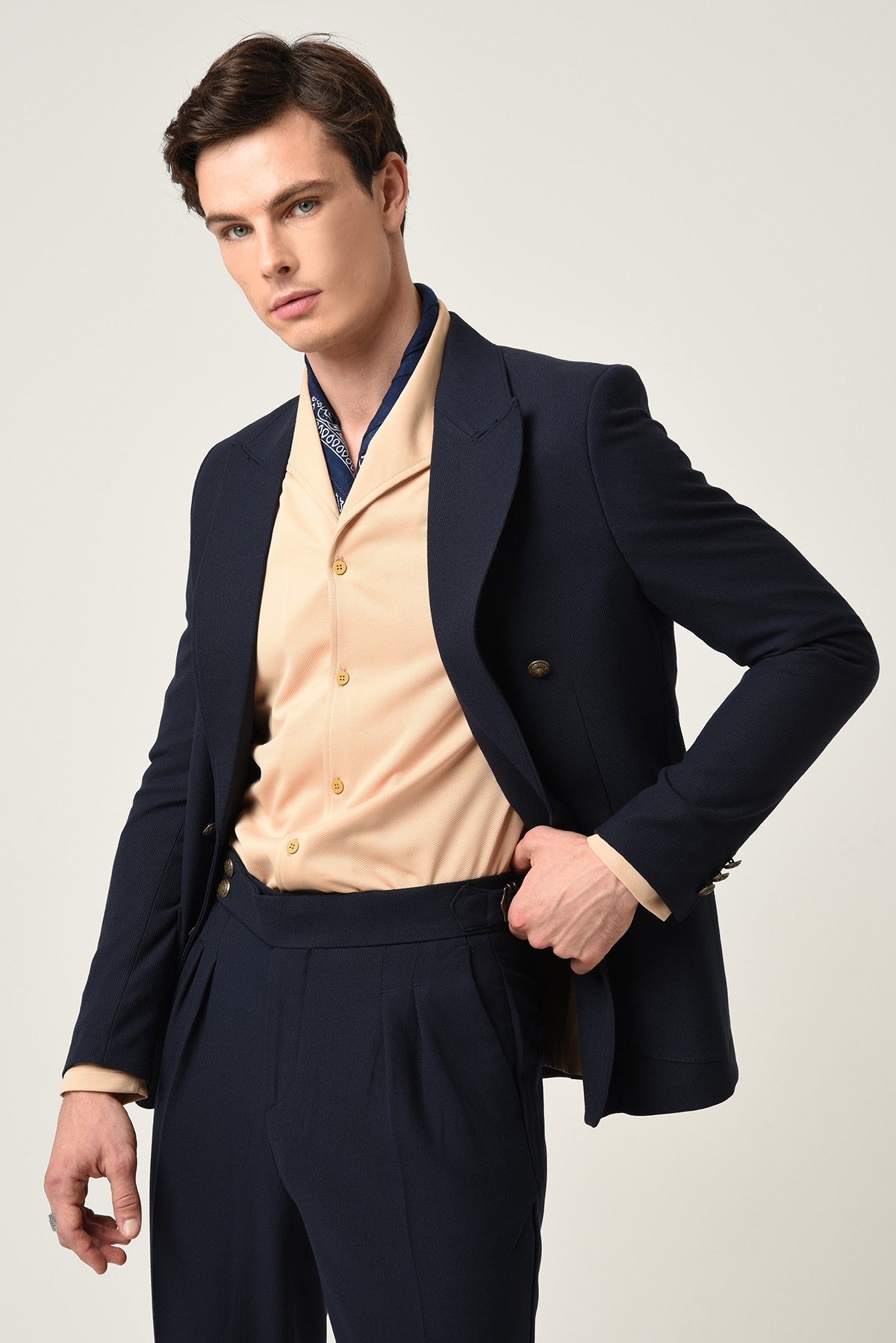 Antioch Slim Fit Astarlı Kruvaze Erkek Blazer Ceket