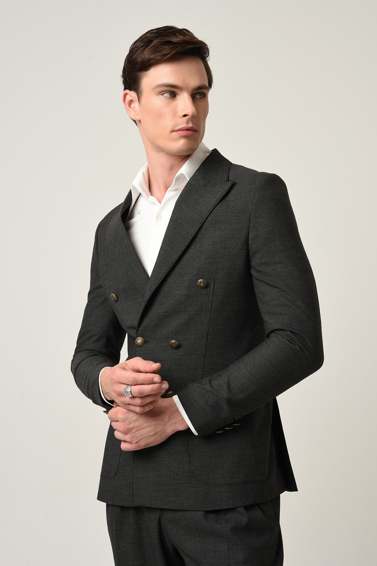 Antioch Slim Fit Astarlı Kruvaze Erkek Blazer Ceket