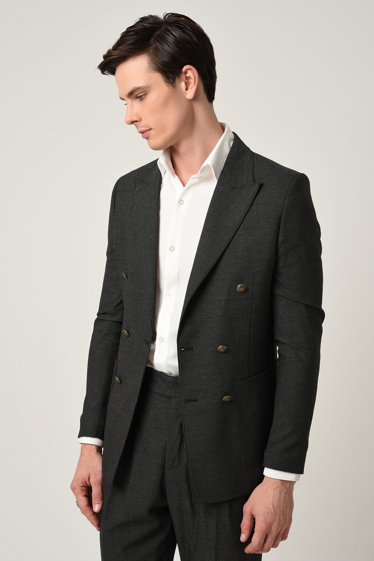 Antioch Slim Fit Astarlı Kruvaze Erkek Blazer Ceket