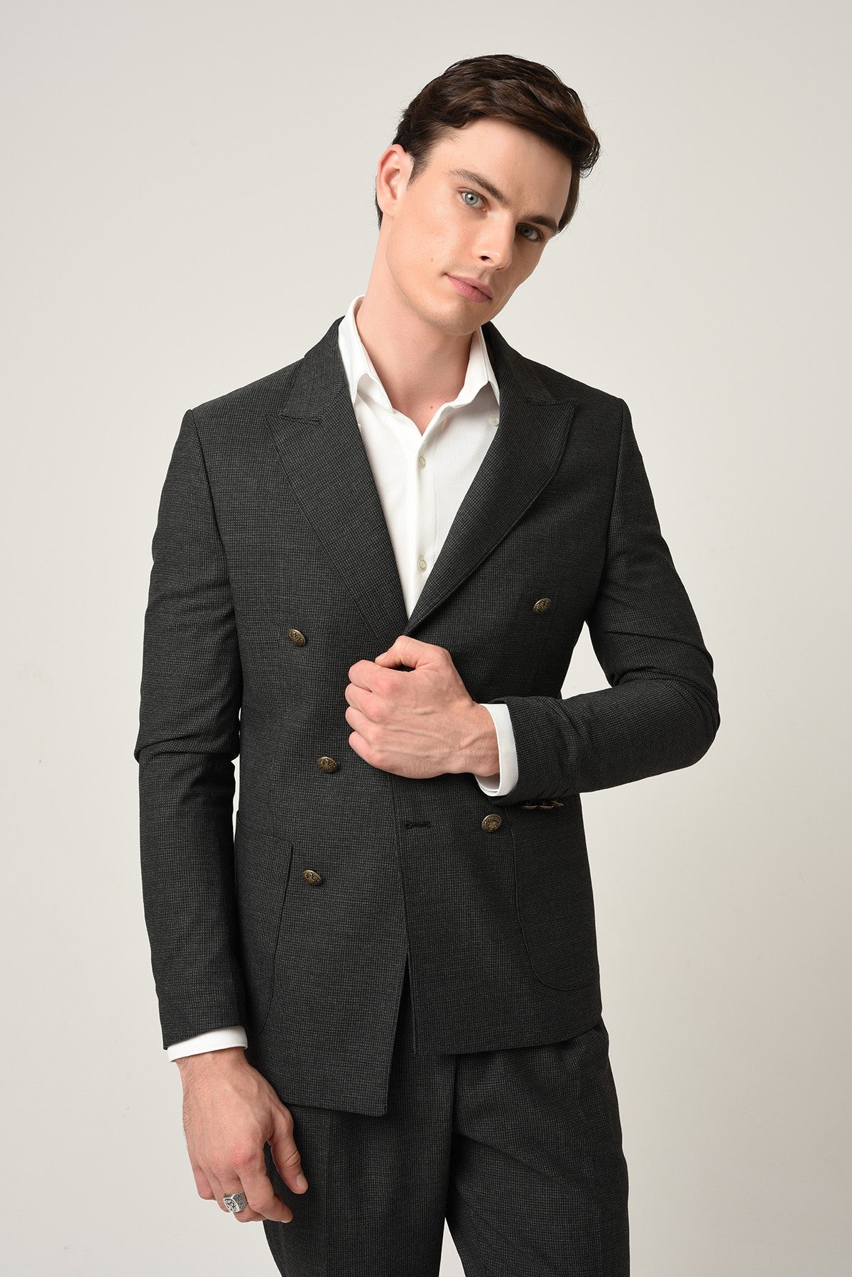 Antioch Slim Fit Astarlı Kruvaze Erkek Blazer Ceket