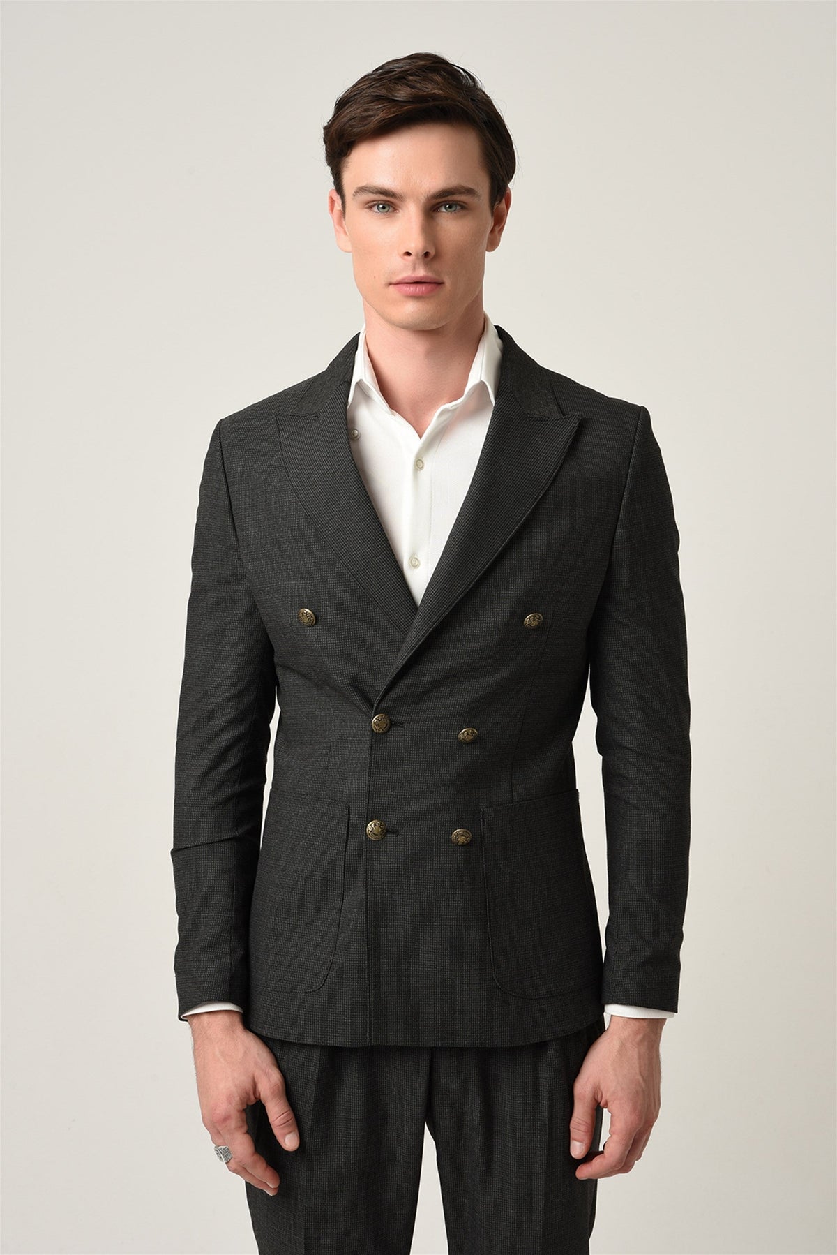 Antioch Slim Fit Astarlı Kruvaze Erkek Blazer Ceket