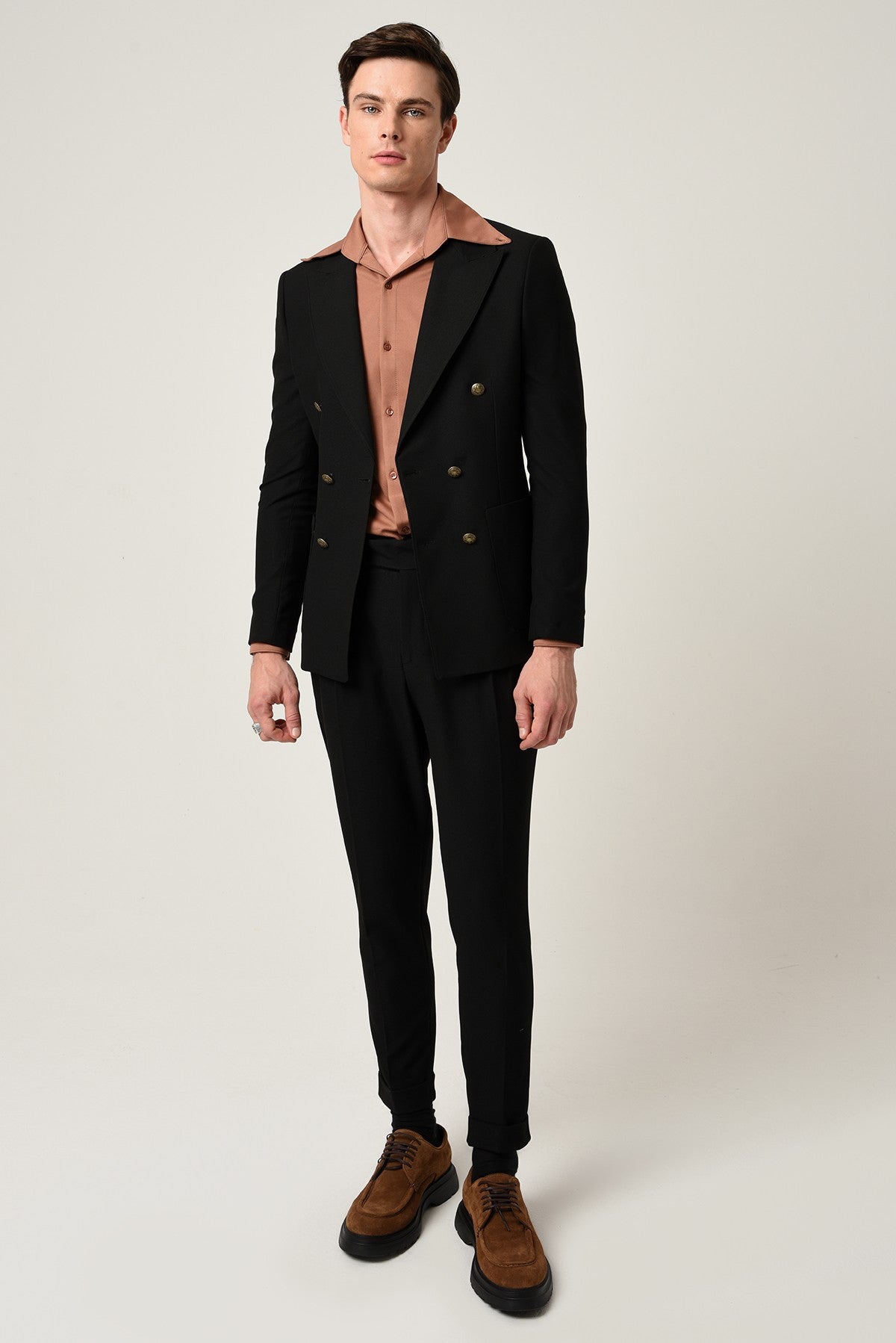 Antioch Slim Fit Astarlı Kruvaze Erkek Blazer Ceket