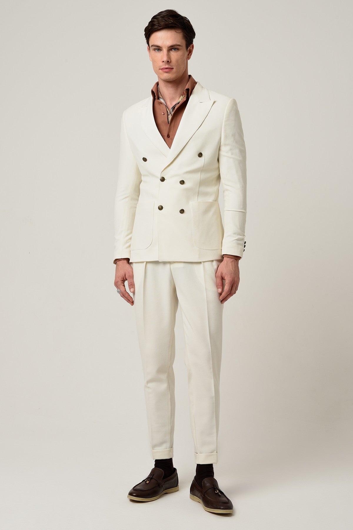 Antioch Slim Fit Astarlı Kruvaze Erkek Blazer Ceket