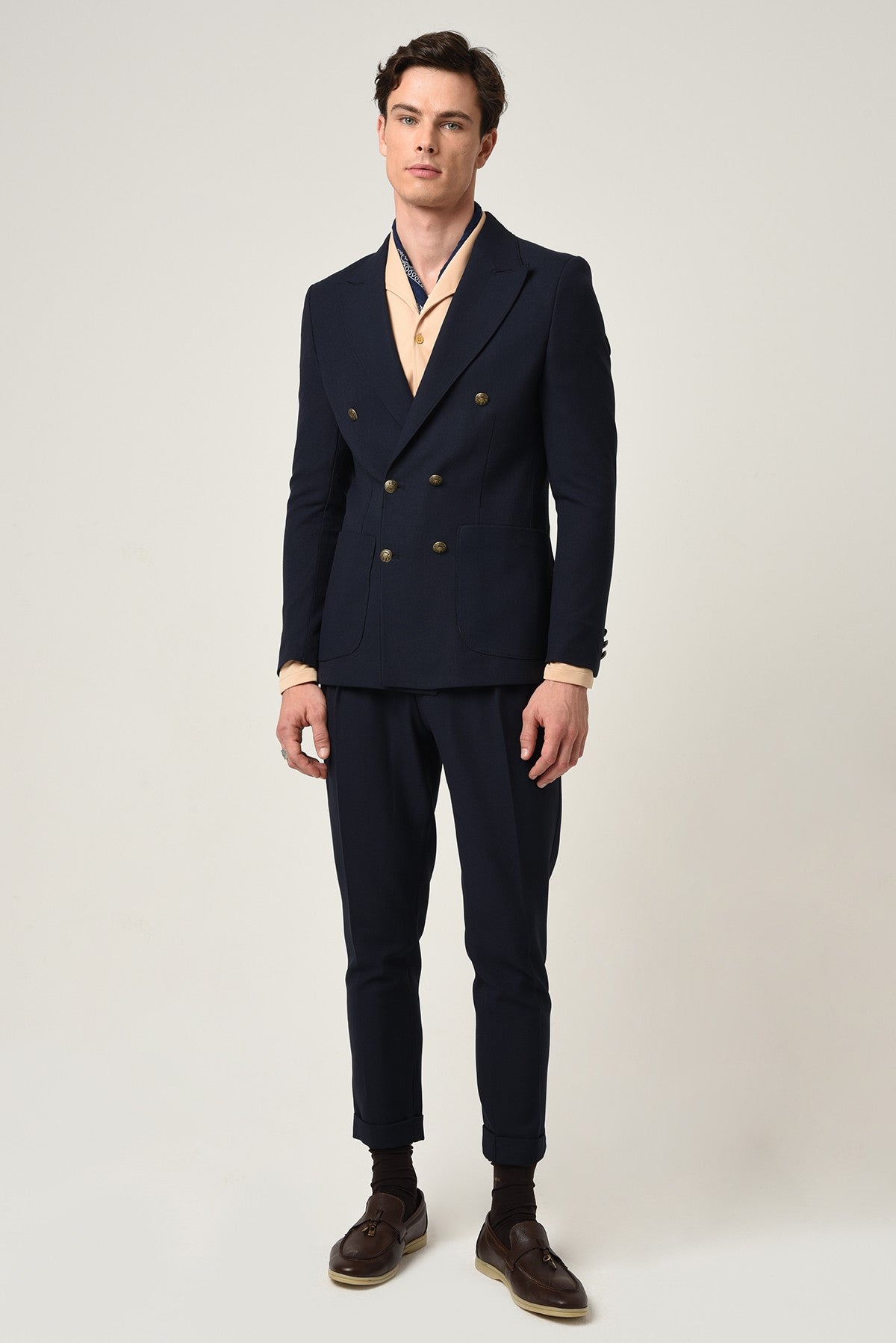 Antioch Slim Fit Astarlı Kruvaze Erkek Blazer Ceket