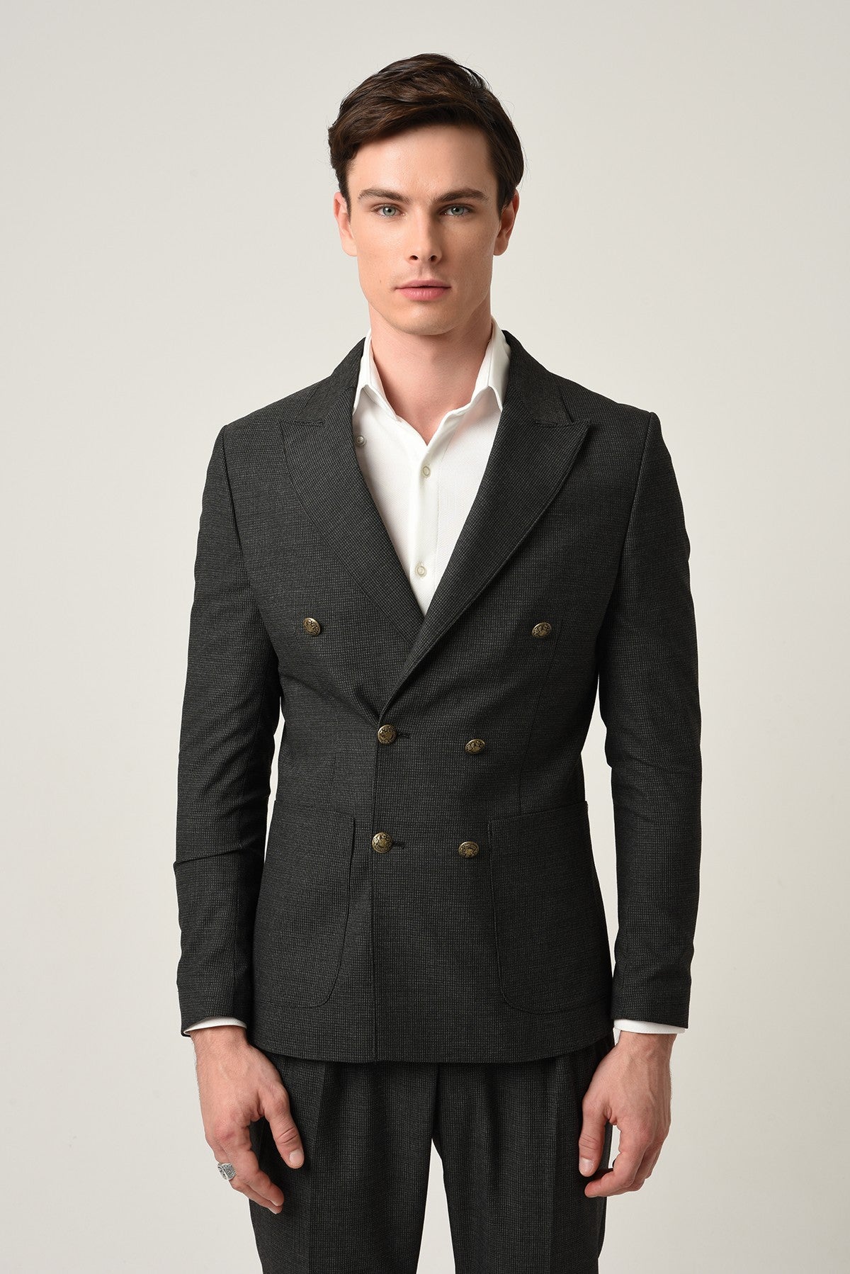 Antioch Slim Fit Astarlı Kruvaze Erkek Blazer Ceket
