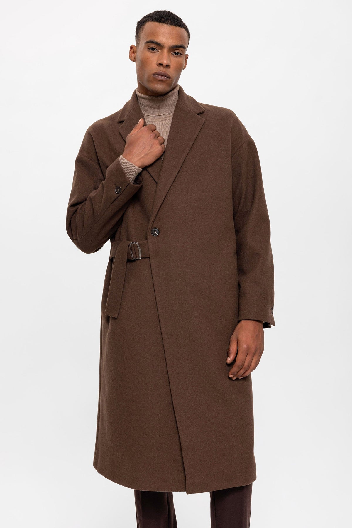 Kuşaklı Oversize Erkek Kaban