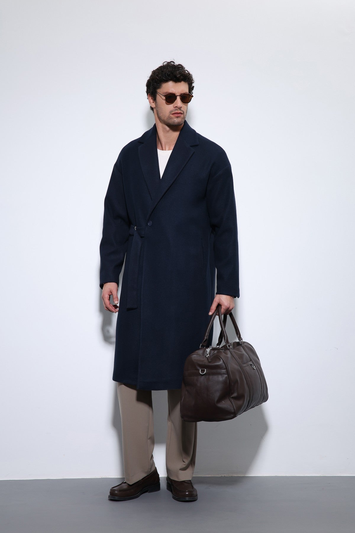 Kuşaklı Oversize Erkek Kaban