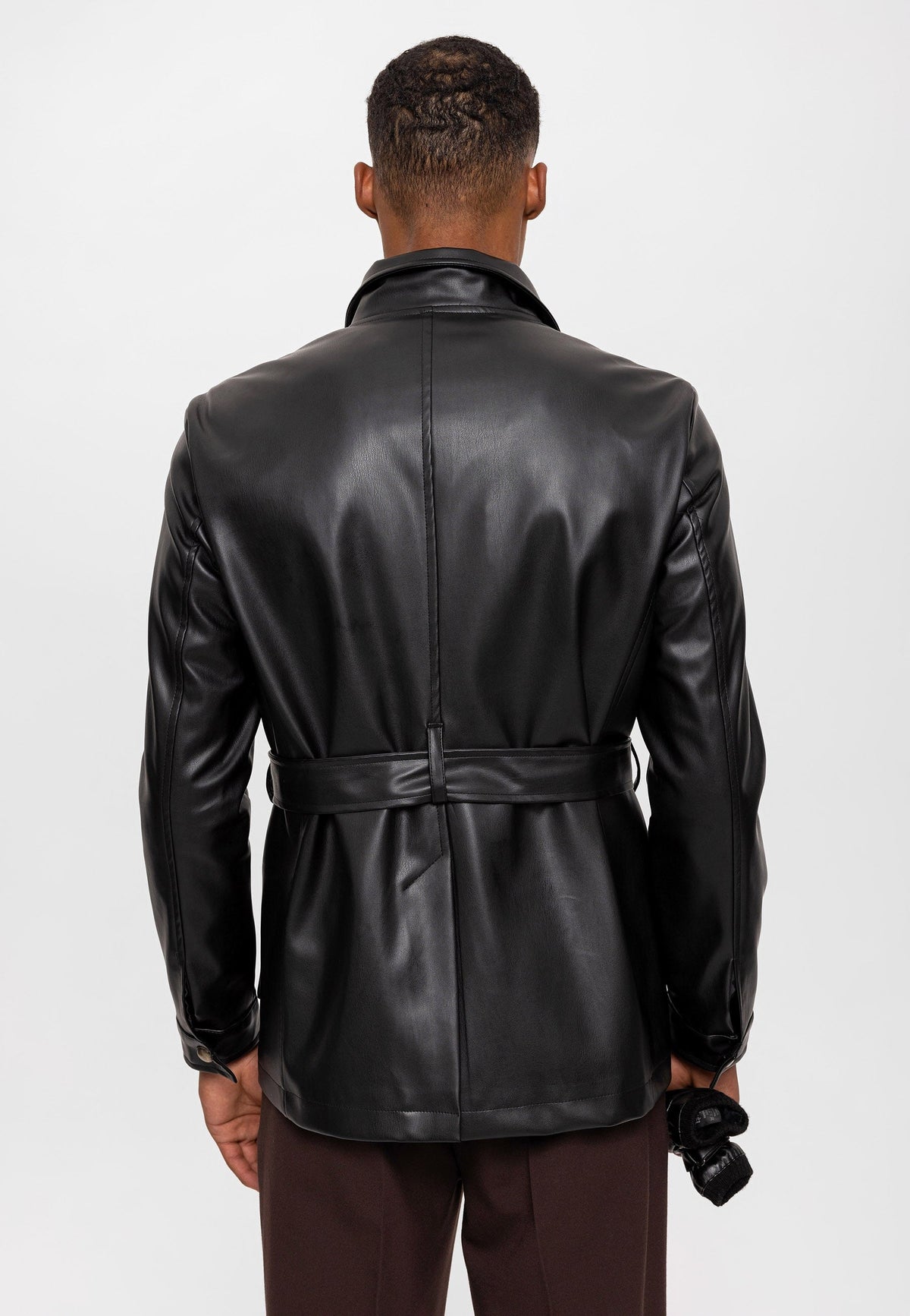 Antioch Slim Fit Kemerli Suni Deri Erkek Mont