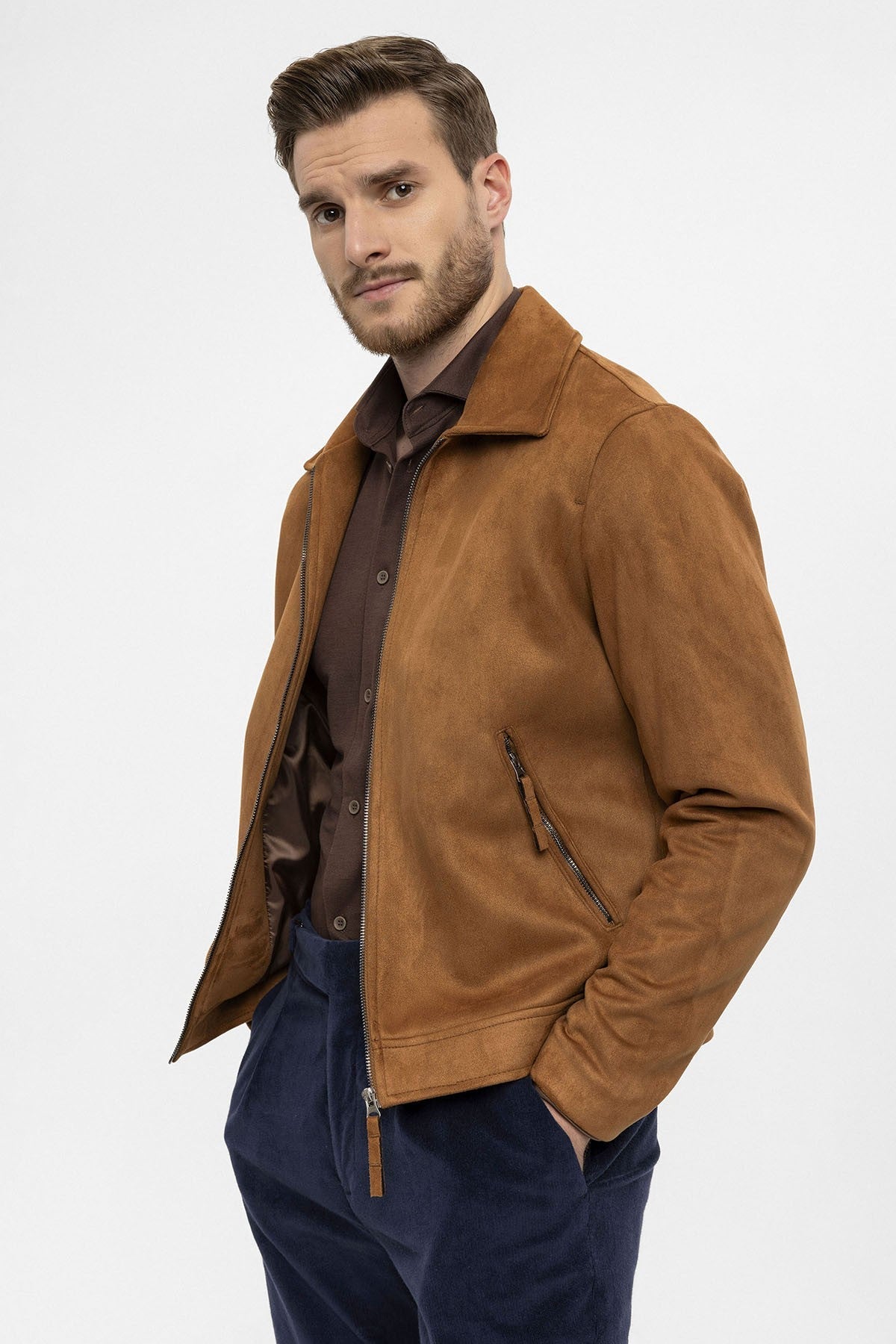 Antioch Fermuarlı Süet Erkek Mont