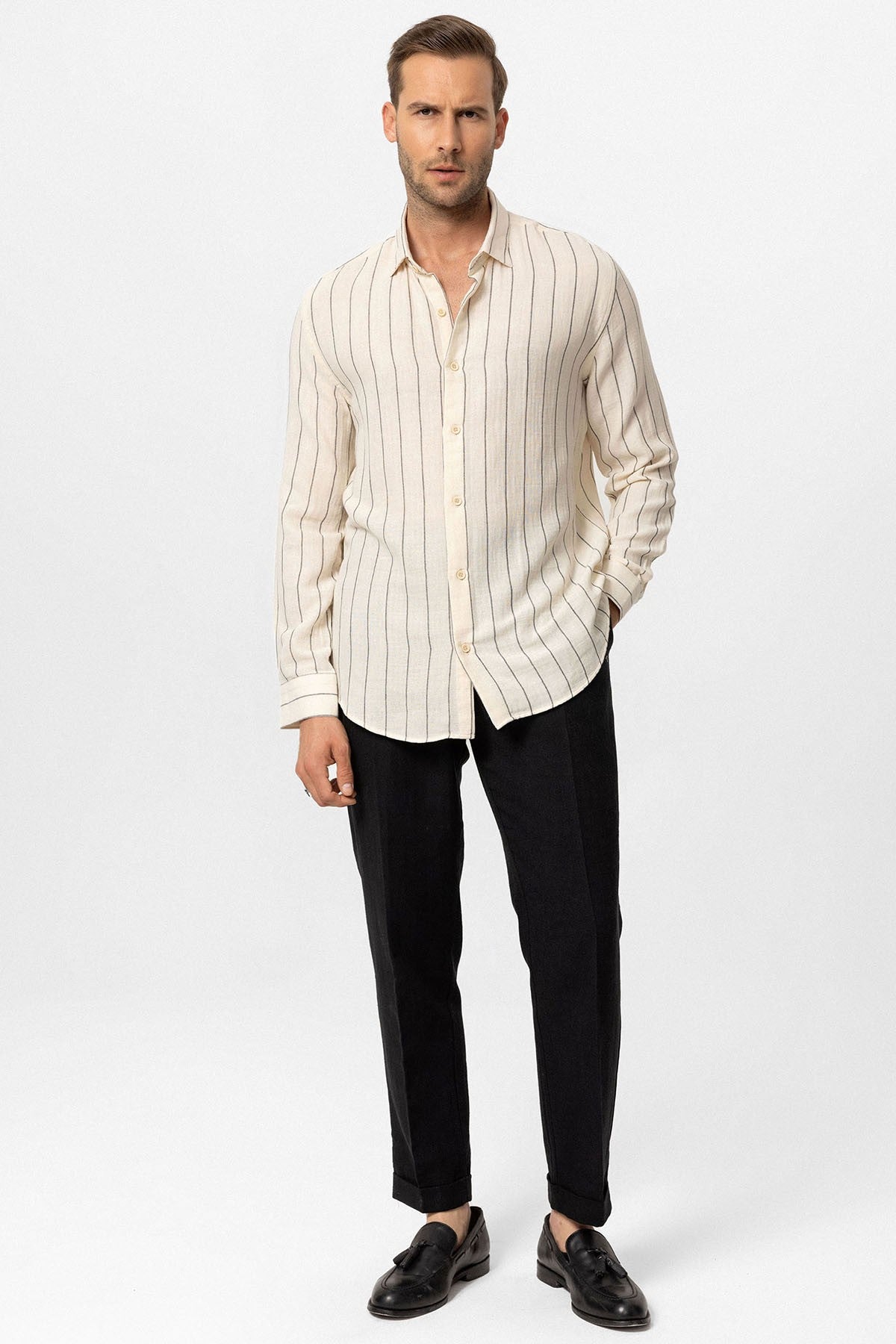 Antioch Slim Fit Çizgili Erkek Gömlek
