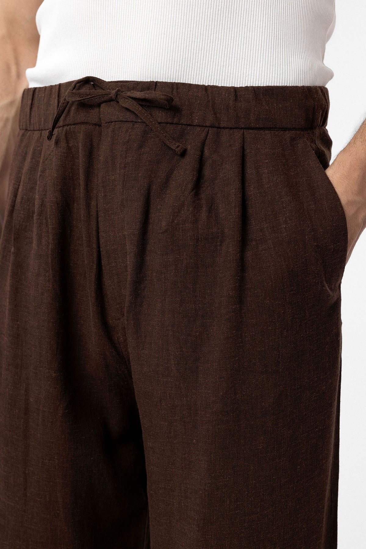 Antioch Bel Bağlamalı Keten Karışımlı Baggy Erkek Pantolon