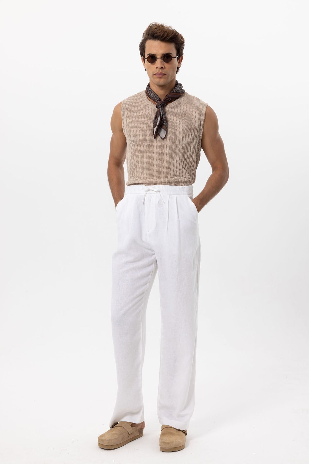 Antioch Bel Bağlamalı Keten Karışımlı Baggy Erkek Pantolon