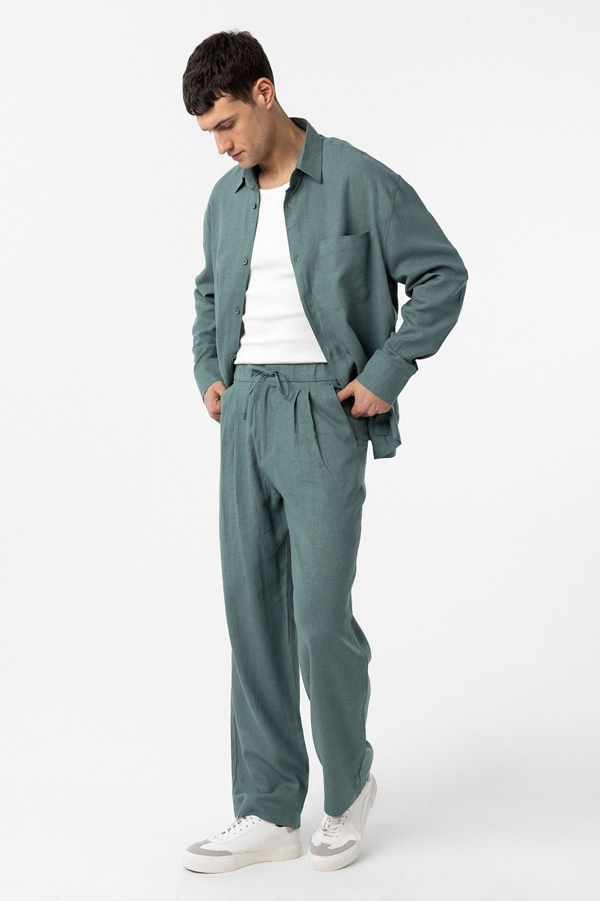 Antioch Bel Bağlamalı Keten Karışımlı Baggy Erkek Pantolon