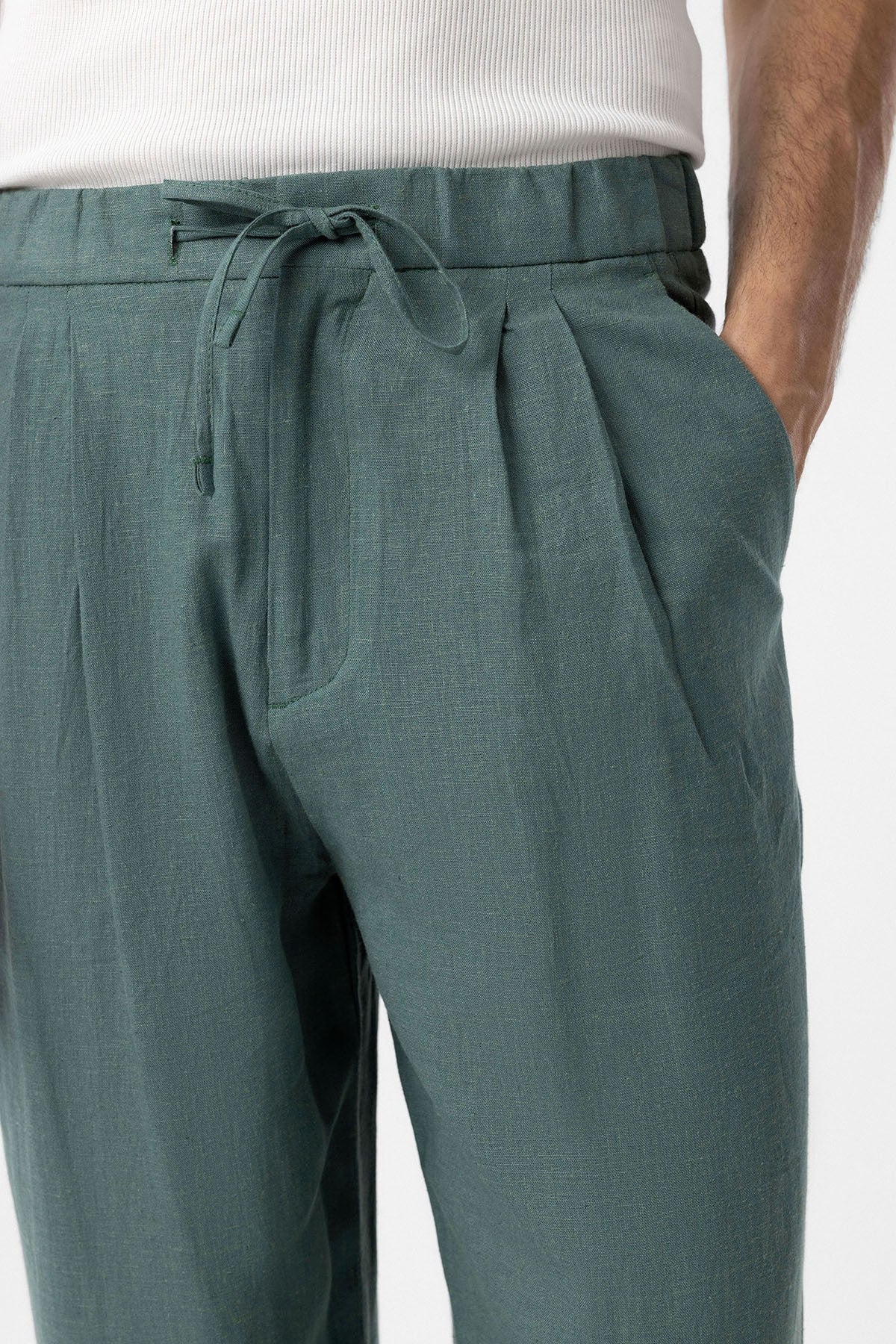 Antioch Bel Bağlamalı Keten Karışımlı Baggy Erkek Pantolon
