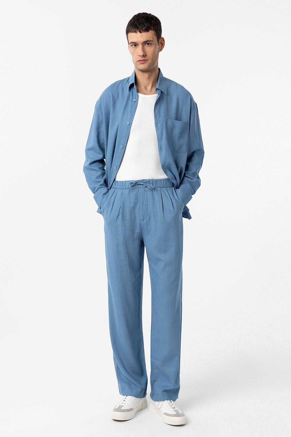 Antioch Bel Bağlamalı Keten Karışımlı Baggy Erkek Pantolon