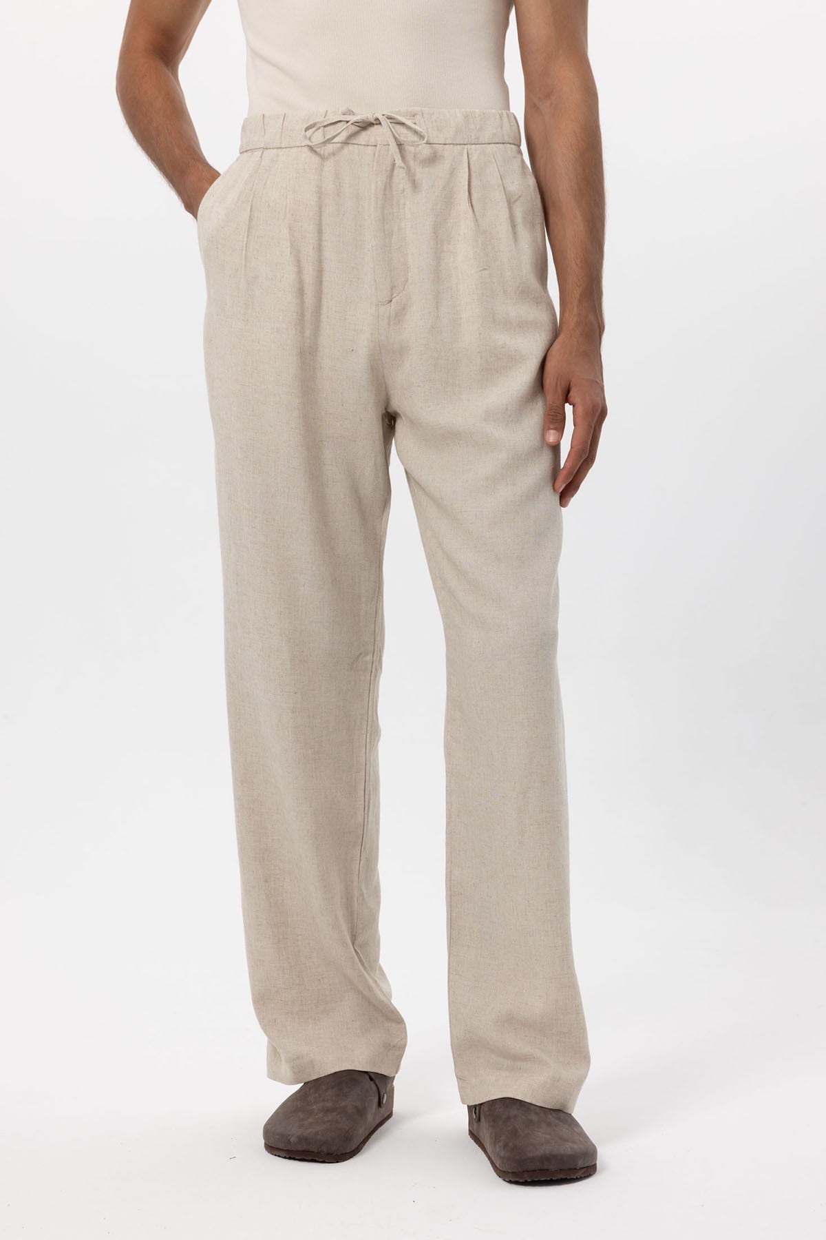 Antioch Bel Bağlamalı Keten Karışımlı Baggy Erkek Pantolon